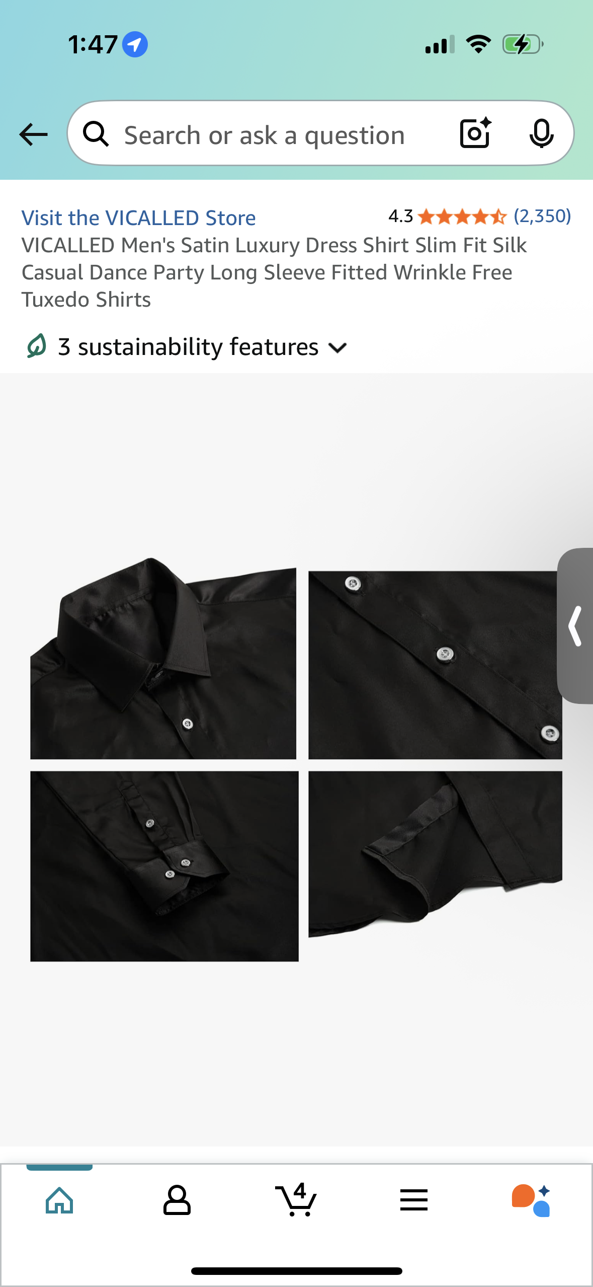 VICALLED Men's Luxury Satin Dress Shirt, Slim Fit Silk Party Long Sleeve (Size XL)