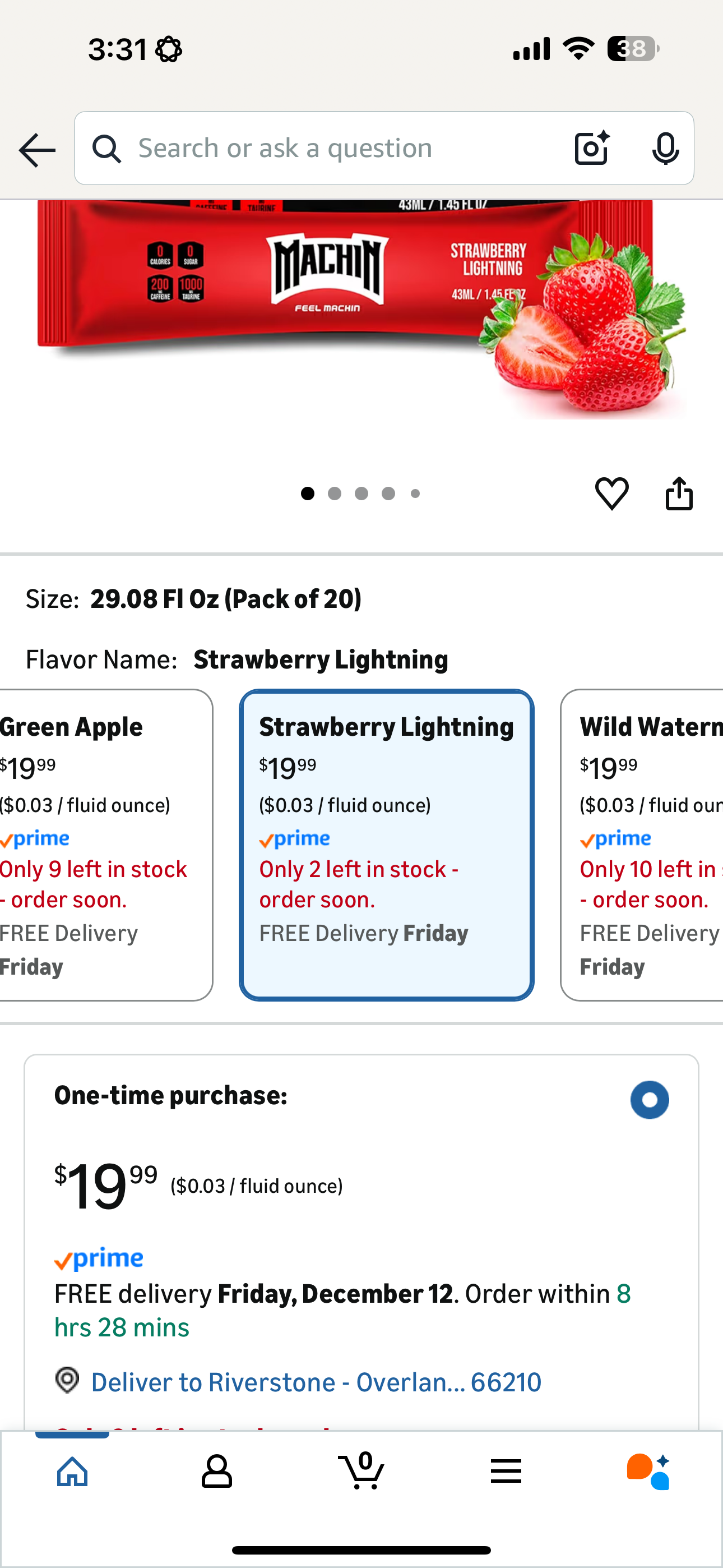 MACHIN - Ready to Drink Energy Shot Pouches (Strawberry Lightning) | Boost Focus | Quick Energy fix Packets | On-The-Go Drink |Pre Workout | 200mg Caffeine | Vitamin B | 0 Calories | 20 Pack
