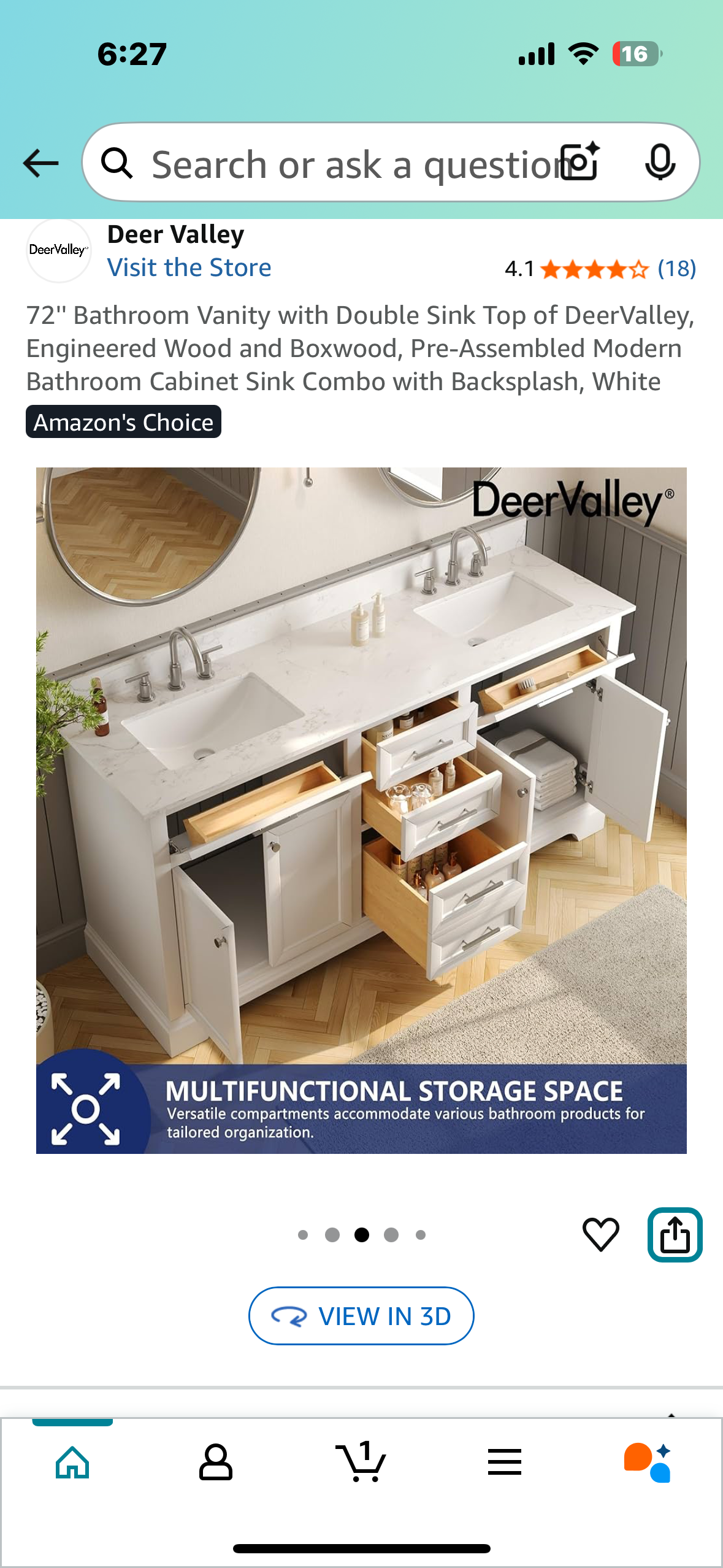 DeerValley 72" Bathroom Vanity with Double Sink, Pre-Assembled Modern Bathroom Cabinet Sink Combo with Backsplash, White (B1065)