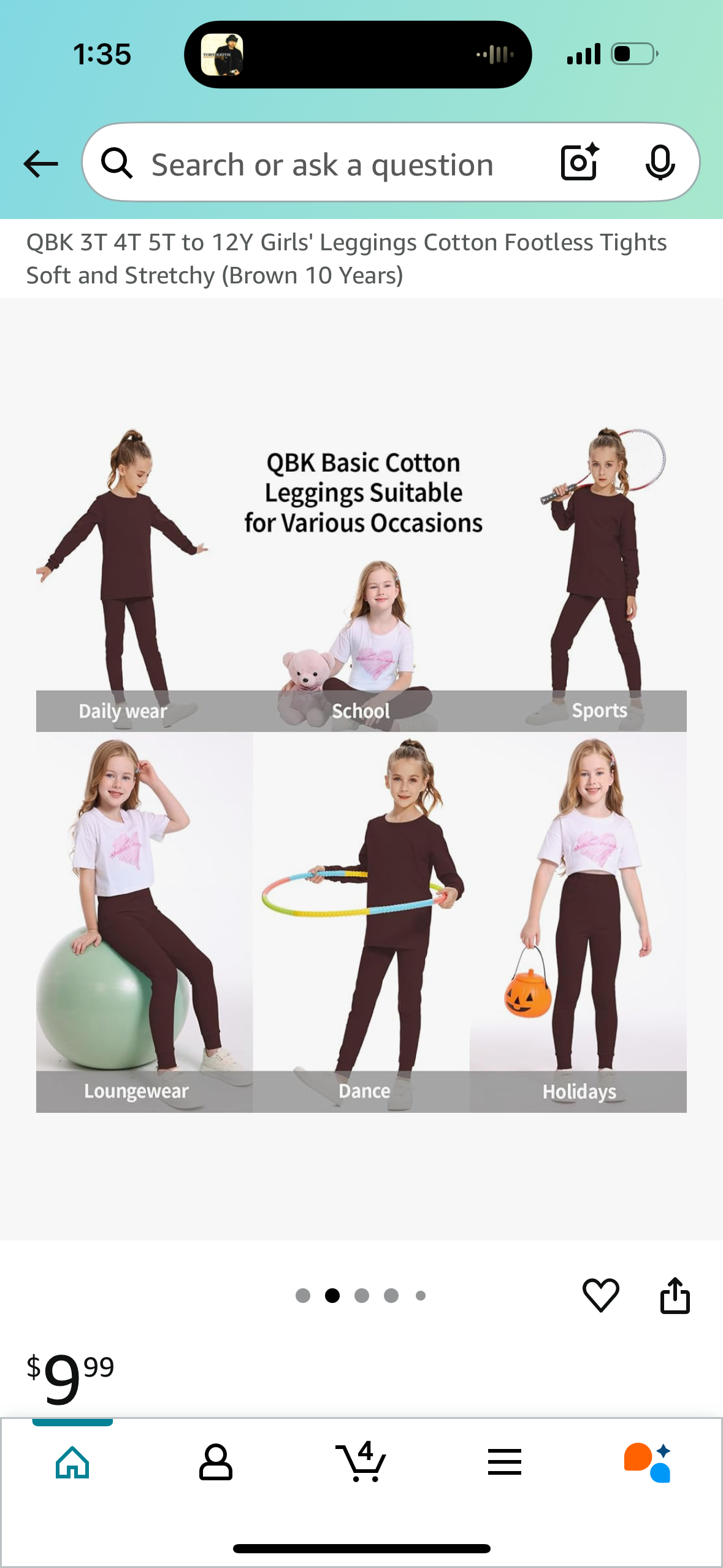 QBK Girls Leggings Cotton Tights Soft and Stretchy (size girls 10yrs)