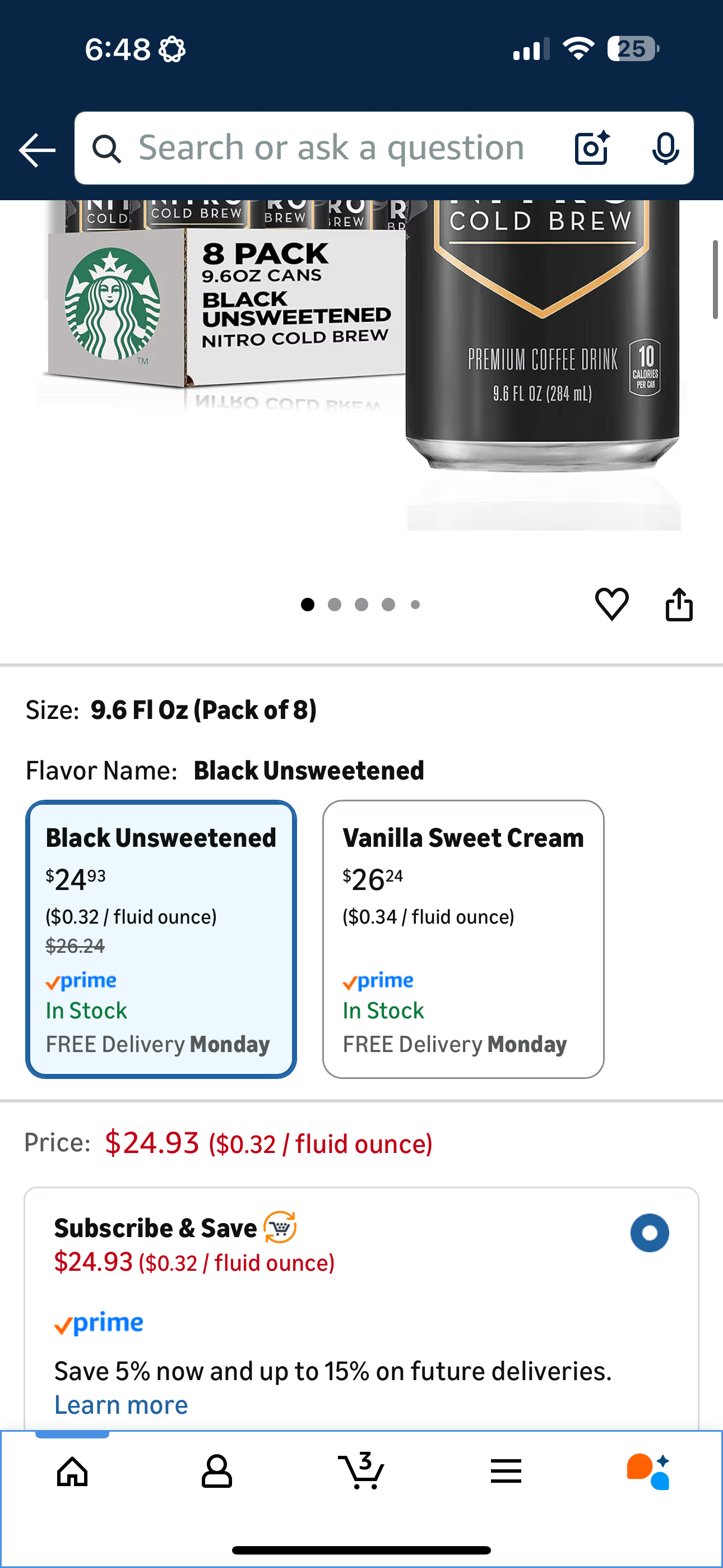 Starbucks - RTD Coffee Nitro Cold Brew, Black Unsweetened, 9.6 fl oz Cans (8 Pack), Iced Coffee, Cold Brew Coffee, Coffee Drink