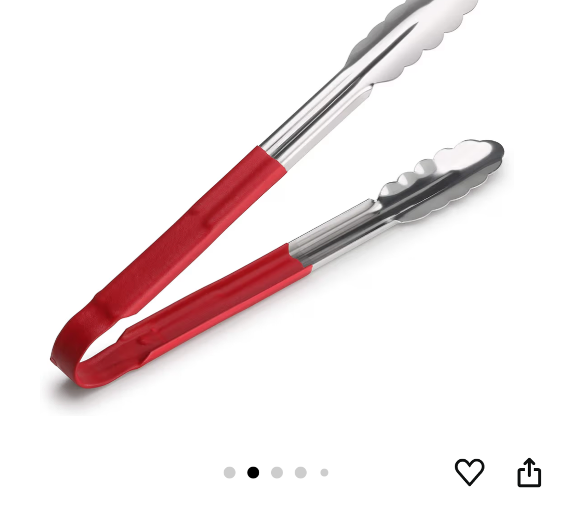 New Star Foodservice 35773 12-Inch Utility Spring Tongs, Stainless Steel, Vinyl Coated, Set of 12, Red