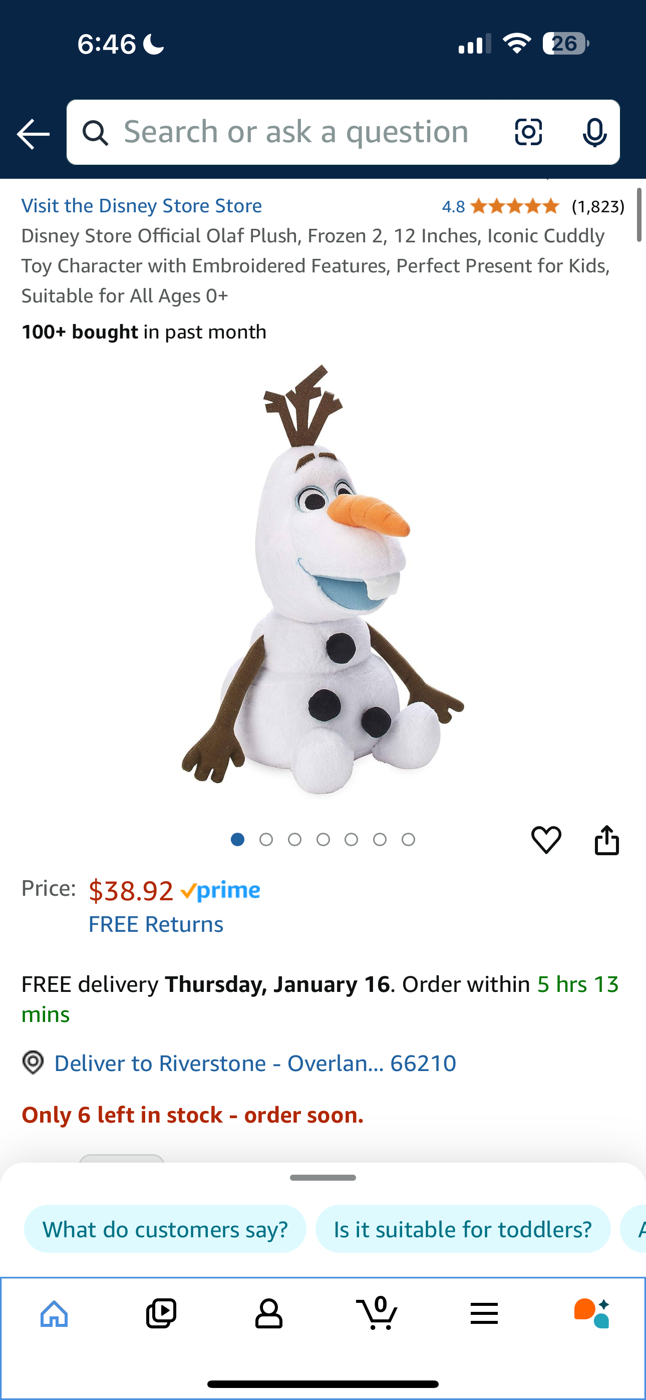 Disney Store Official Olaf Plush, Frozen 2, 12 Inches, Iconic Cuddly Toy Character with Embroidered Features, Perfect Present for Kids, Suitable for All Ages
