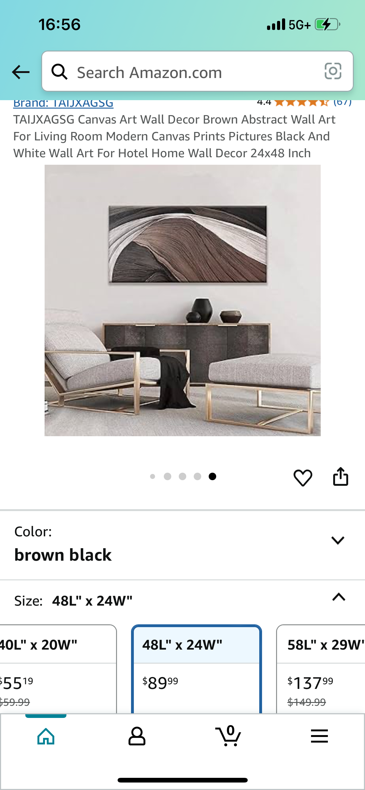 Brown Abstract Canvas Wall Art 48”x24” (O408)