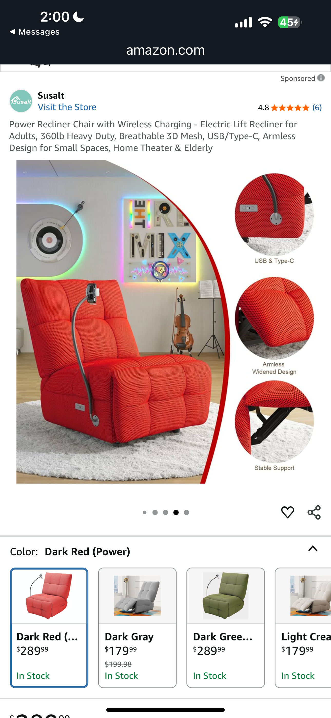 Power Recliner Chair with Wireless Charging - Electric Lift Recliner for Adults, 360lb Heavy Duty, Breathable 3D Mesh, USB/Type-C, Armless Design for Small Spaces