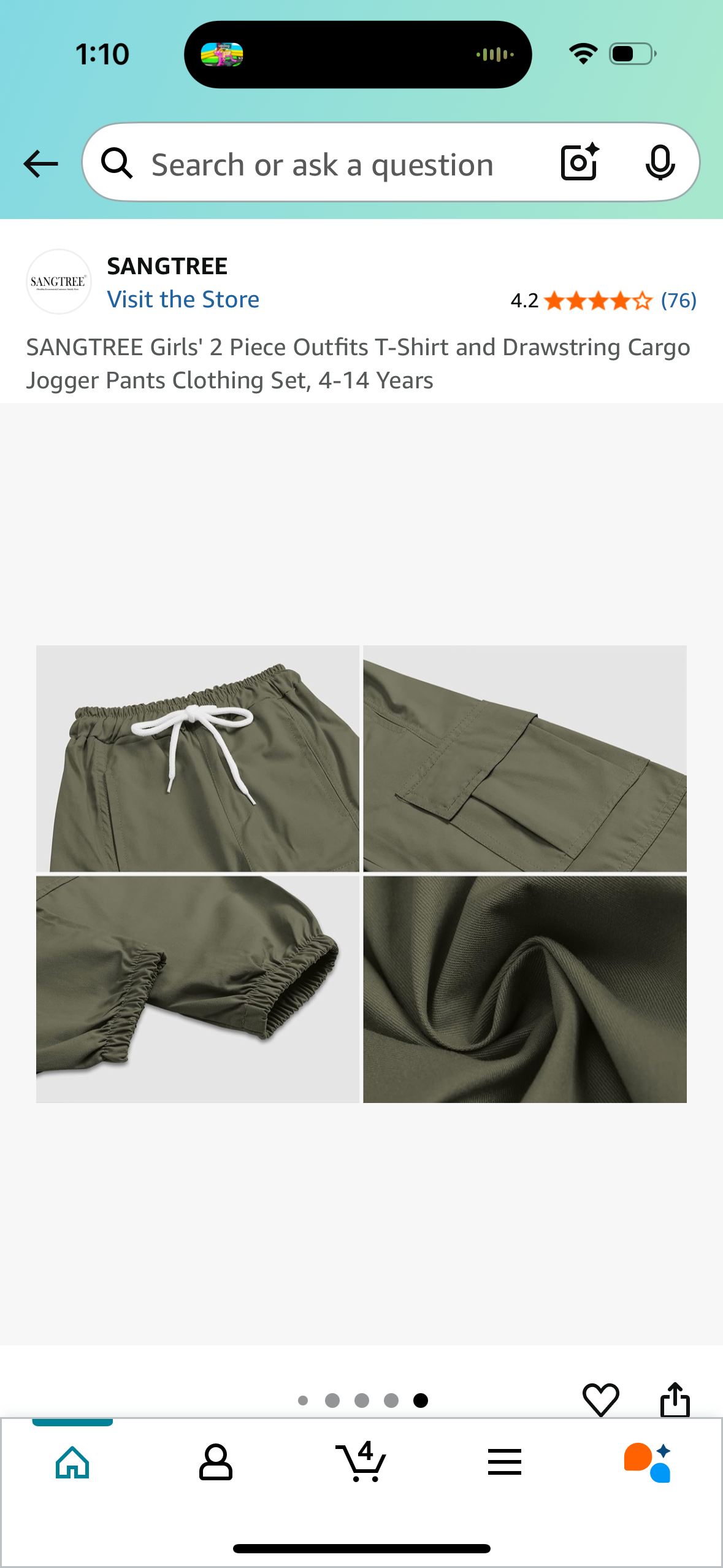 SANGTREE Girl's 2 Piece Outfit, T-Shirt and Drawstring Cargo Jogger Pants (Size 170/girls 13-14)