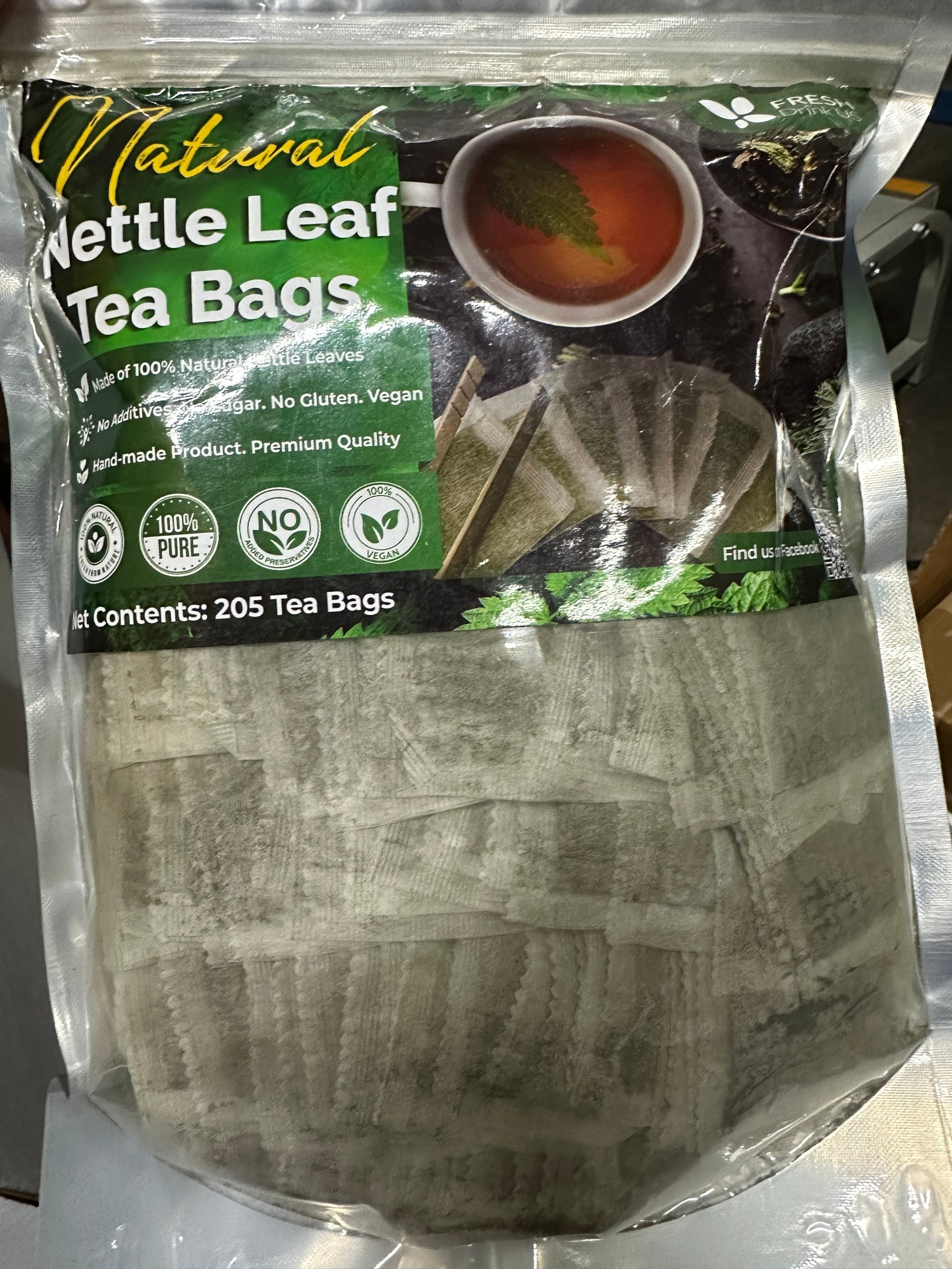 FreshDrinkUS, Premium 135 Nettle Leaf Tea Bags, 100% Natural & Pure, Stinging Nettle Leaf Tea, Nettle Leaf Tea, Burn Nettle, Stinging Nettle, Nettle Tea, Stinger Tea, No Sugar/ Caffeine & Gluten, Vegan (Ours is 205 bags)