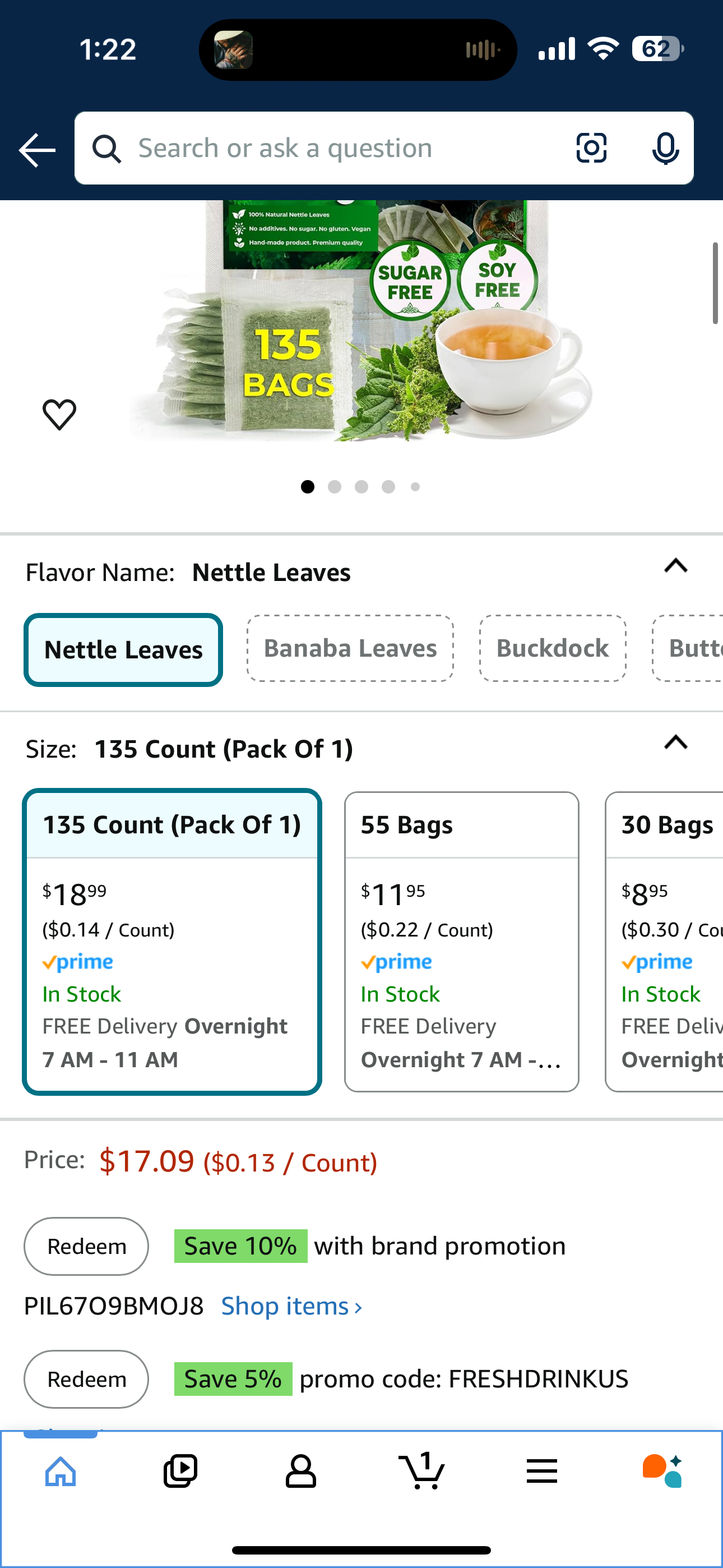 FreshDrinkUS, Premium 135 Nettle Leaf Tea Bags, 100% Natural & Pure, Stinging Nettle Leaf Tea, Nettle Leaf Tea, Burn Nettle, Stinging Nettle, Nettle Tea, Stinger Tea, No Sugar/ Caffeine & Gluten, Vegan (Ours is 205 bags)