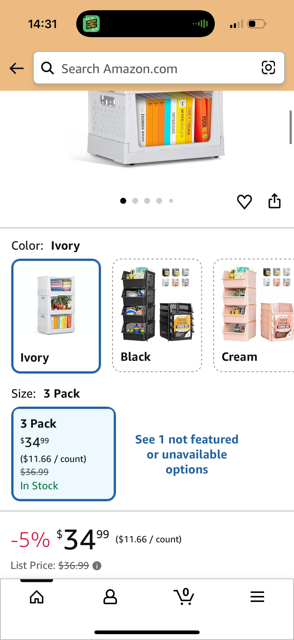 TidyFriend Stackable Storage Bins with Wheels, 3 Pack Foldable Storage Bins Box, Plastic Shelves Drawer Organizer Container for Closet Office Bedroom Kitchen Bathroom (Ivory)