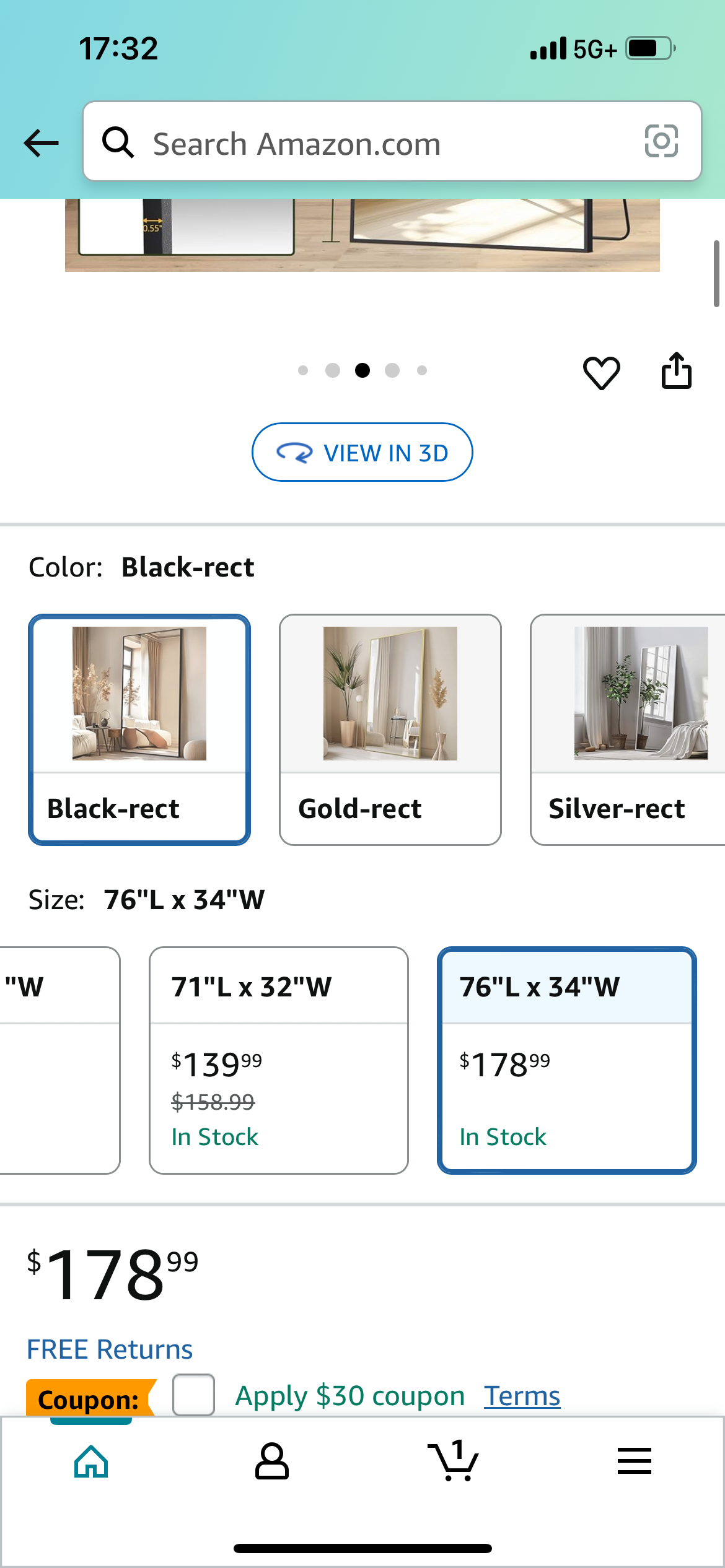 Rectangular Large 76” x 34” Black Mirror (M342)