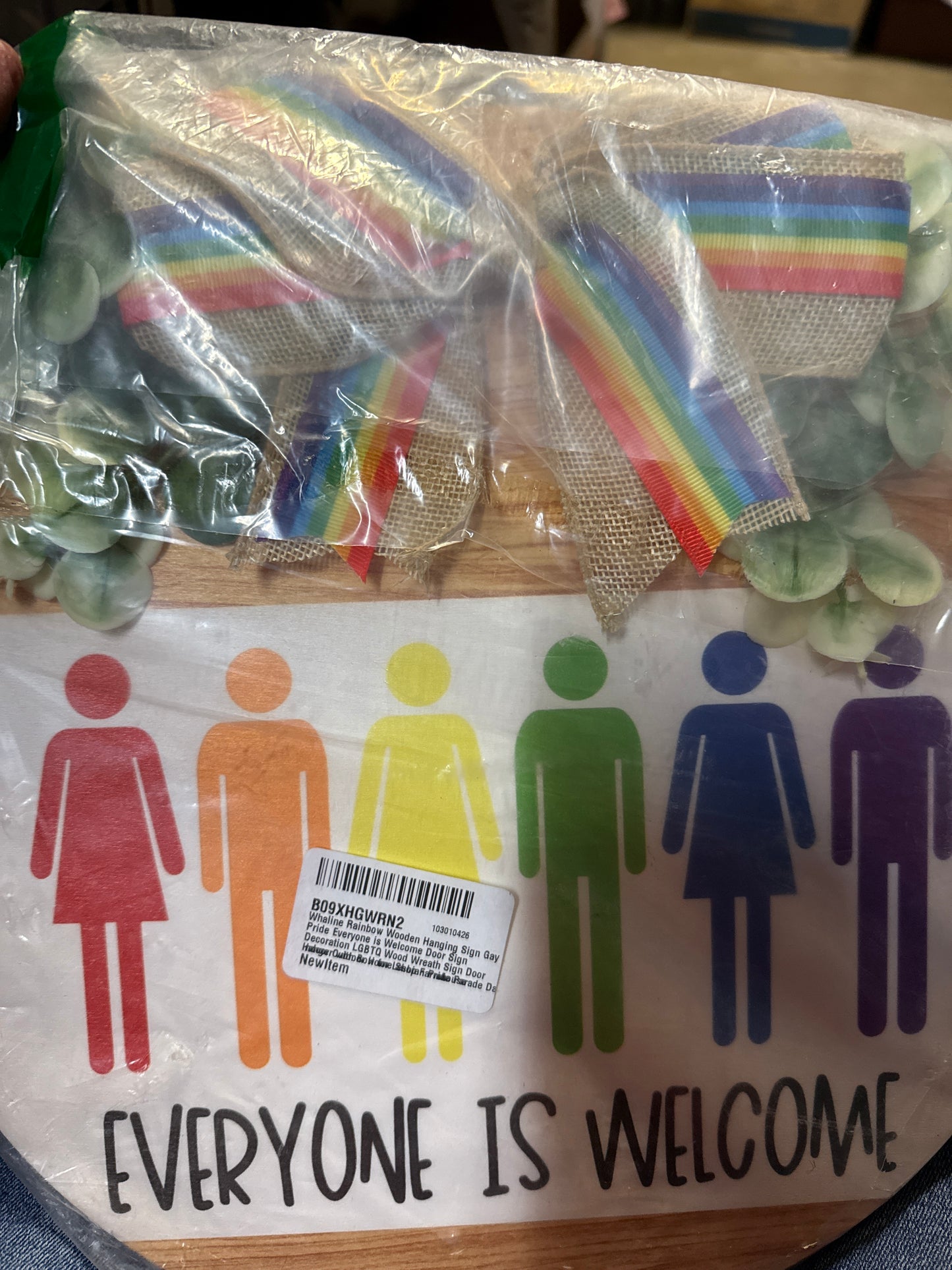 Whaline Rainbow Wooden Hanging Sign Gay Pride Love is Love Door Sign Decoration