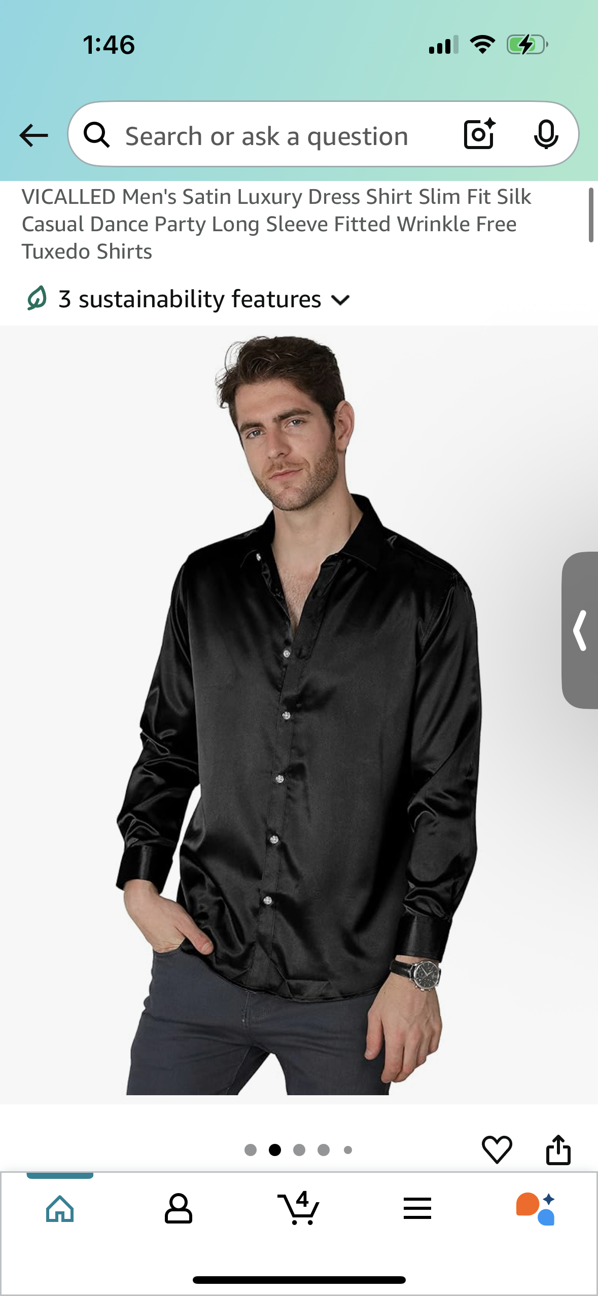 VICALLED Men's Luxury Satin Dress Shirt, Slim Fit Silk Party Long Sleeve (Size XL)