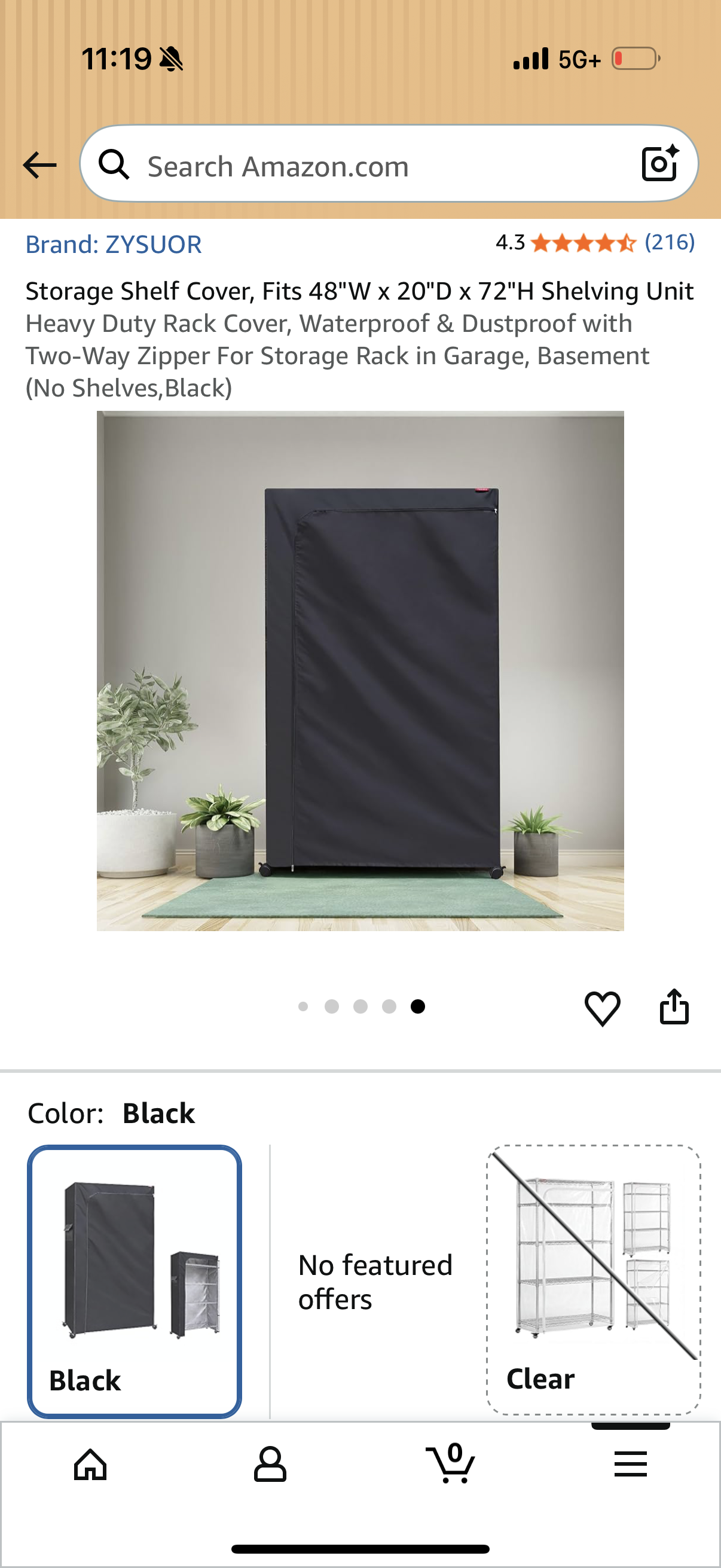 Storage Shelf Cover, Fits 48"W x 20"D x 72"H Shelving Unit Heavy Duty Rack Cover, Waterproof & Dustproof with Two-Way Zipper For Storage Rack in Garage, Basement (No Shelves,Black)