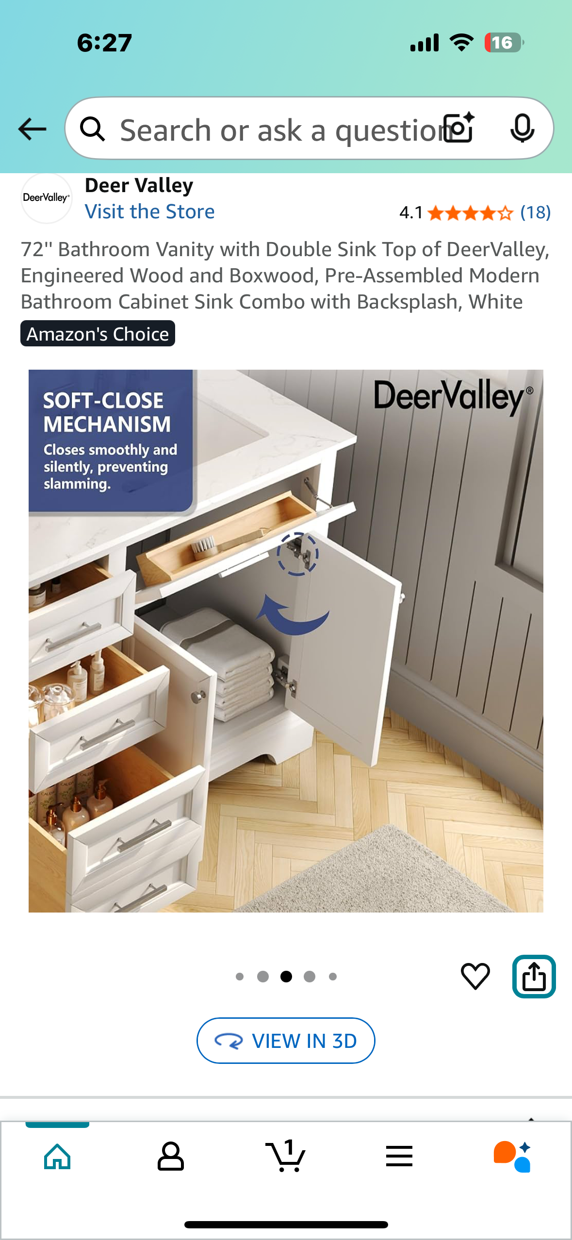 DeerValley 72" Bathroom Vanity with Double Sink, Pre-Assembled Modern Bathroom Cabinet Sink Combo with Backsplash, White (B1065)
