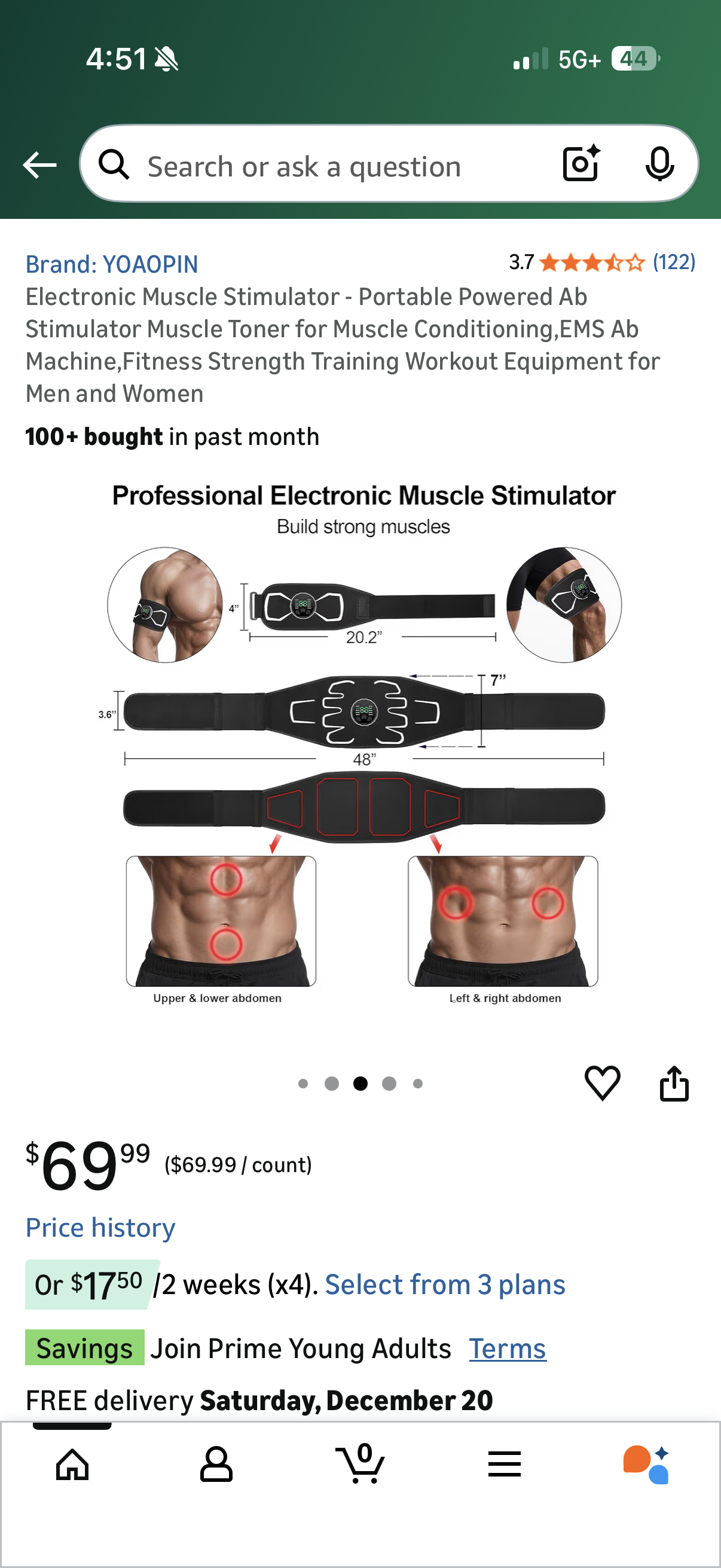 Electronic Muscle Stimulator - Portable Powered Ab Stimulator Muscle Toner for Muscle Conditioning,EMS Ab Machine,Fitness Strength Training Workout Equipment for Men and Women