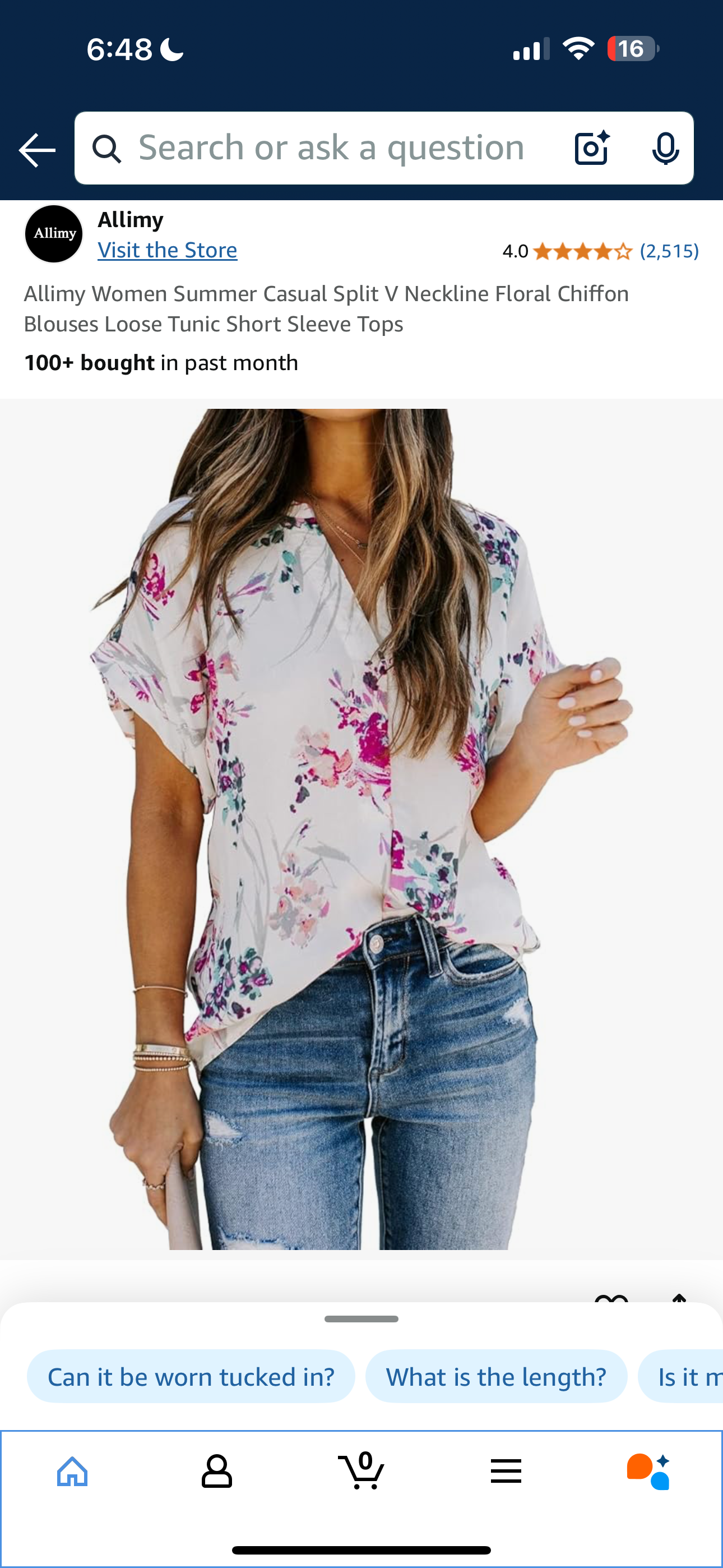 Allimy Women Summer Casual Split V Neckline Floral Chiffon Blouses Loose Tunic Short Sleeve Tops (Small)