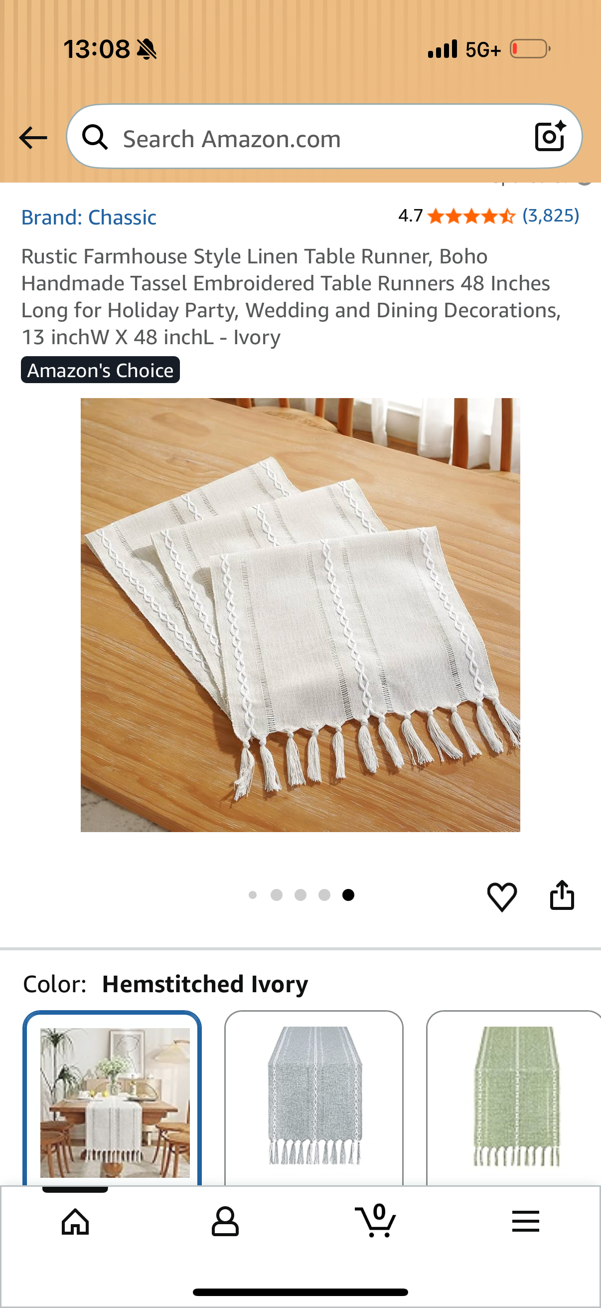 Rustic Farmhouse Style Linen Table Runner, Boho Handmade Tassel Embroidered Table Runners 48 Inches Long for Holiday Party, Wedding and Dining Decorations, 13 inchW X 48 inchL - Ivory