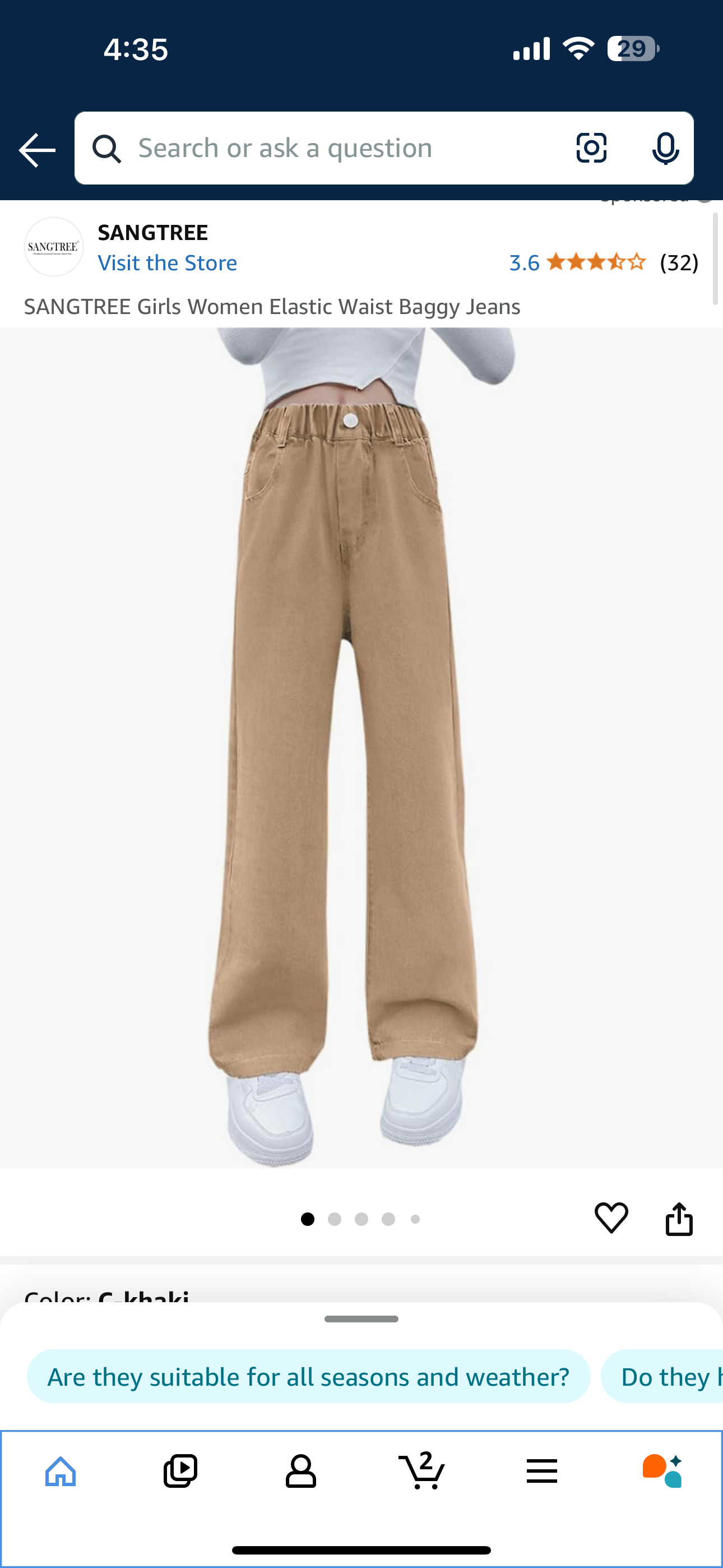 SANGTREE Girls Women Elastic Waist Baggy Jeans (Kids 11/12)