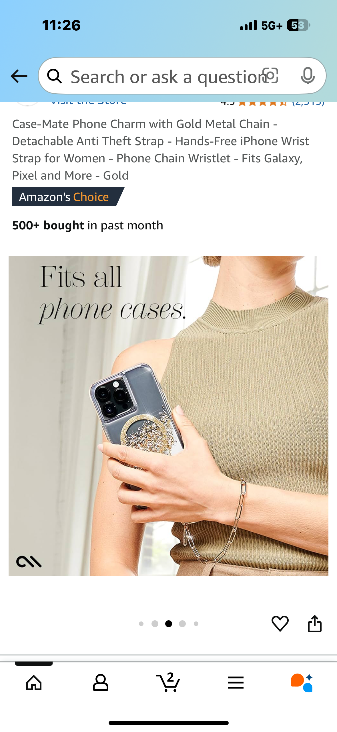 Case-Mate Phone Charm with Gold Metal Chain - Detachable Anti Theft Strap - Hands-Free iPhone Wrist Strap for Women - Phone Chain Wristlet - Fits Galaxy, Pixel and More - Gold