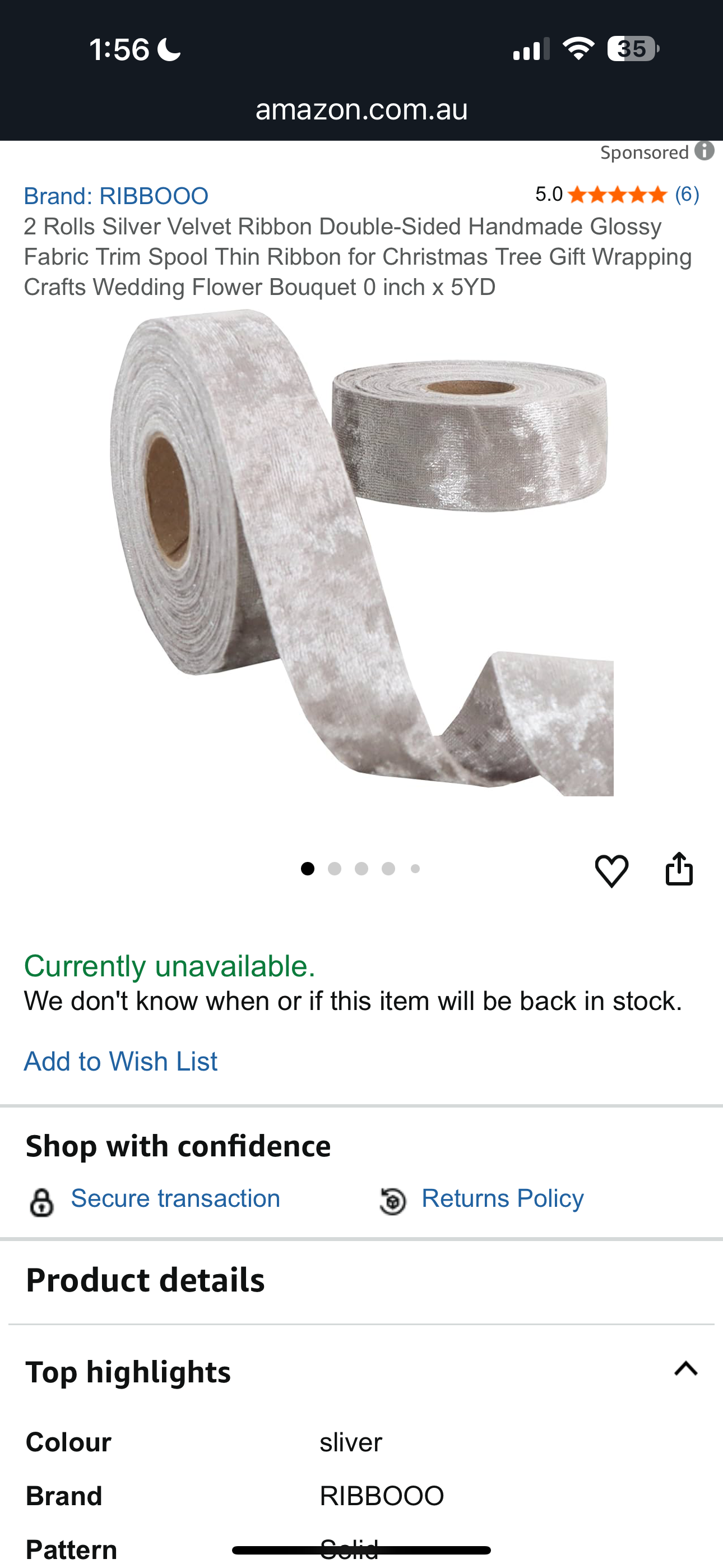 2 Rolls Silver Velvet Ribbon Double-Sided Handmade Glossy Fabric Trim Spool Thin Ribbon for Christmas Tree Gift Wrapping Crafts Wedding Flower Bouquet 0 inch x 5YD