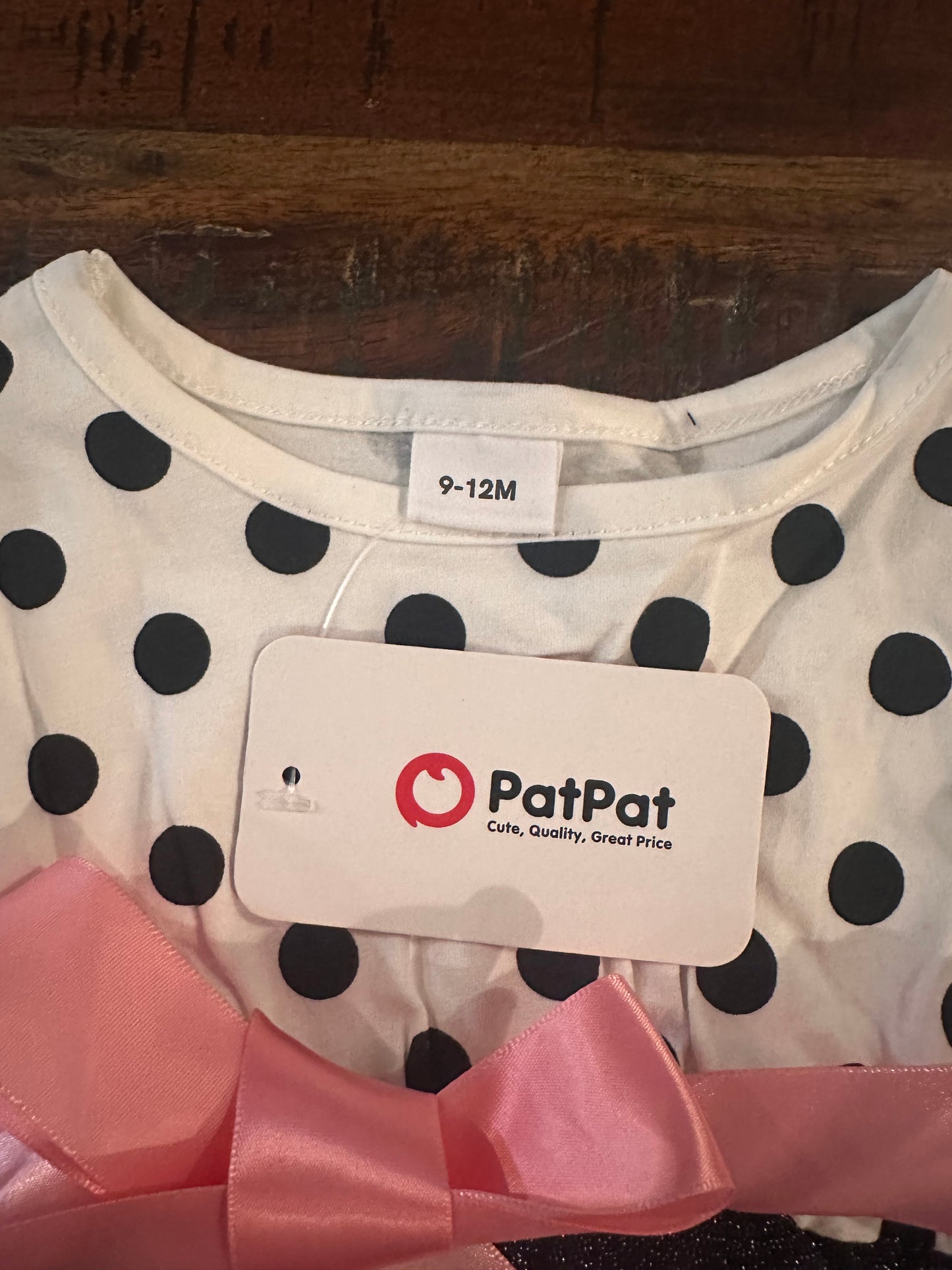 Cotton Polka Dot Long Sleeve Baby Bowknot Party Dress (Size 9-12 months)