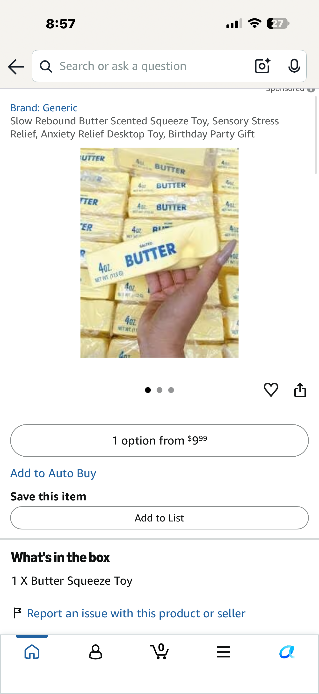 Butter Squishy Slow Rising Squeeze Toy, Soft Stretchy Butter Stick Squishies, Sensory Fidget Toy for Stress & Anxiety Relief, Desk Decor, Party Favor Birthday Gift for Teens & Adults (Yellow)