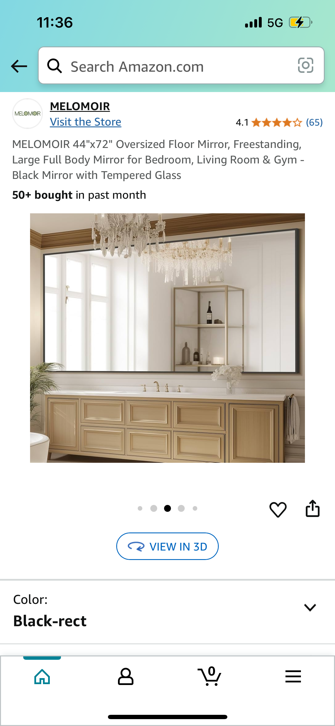 Rectangular Oversized Black Mirror 44” x 72” (M364)
