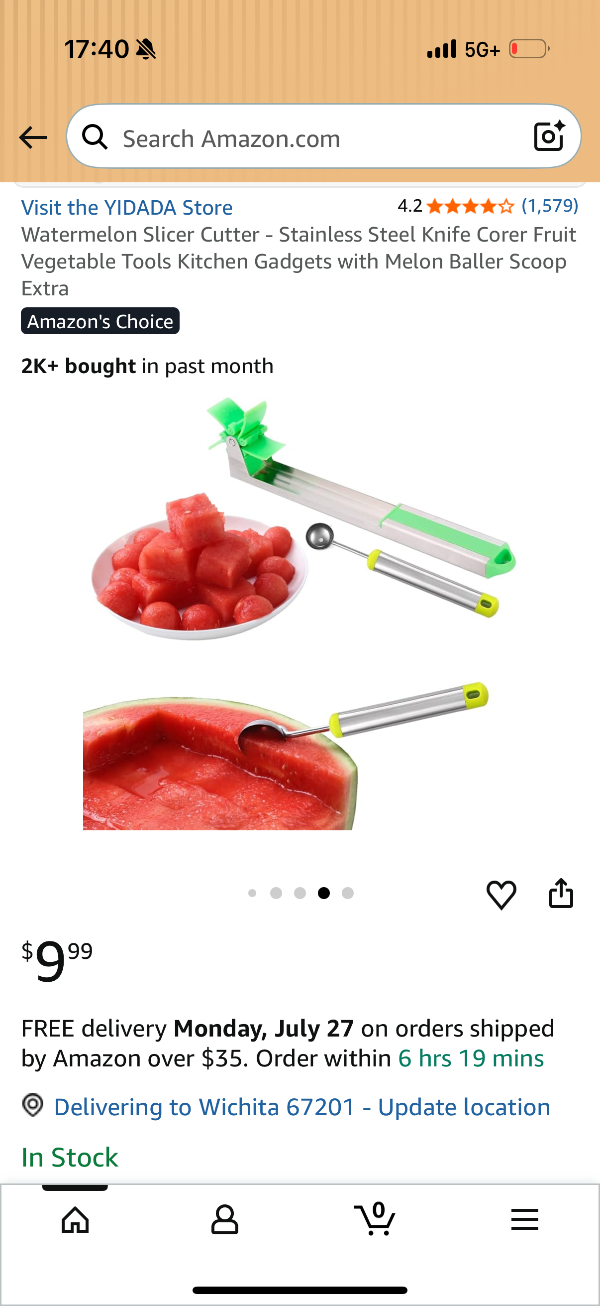 Watermelon Slicer Cutter - Stainless Steel Knife Corer Fruit Vegetable Tools Kitchen Gadgets with Melon Baller Scoop Extra