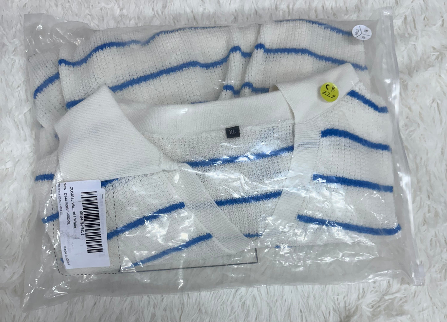 Women's Striped Summer Dress, Short Sleeve V Neck Knit Collared Maxi Sweater Dress (Size XL)
