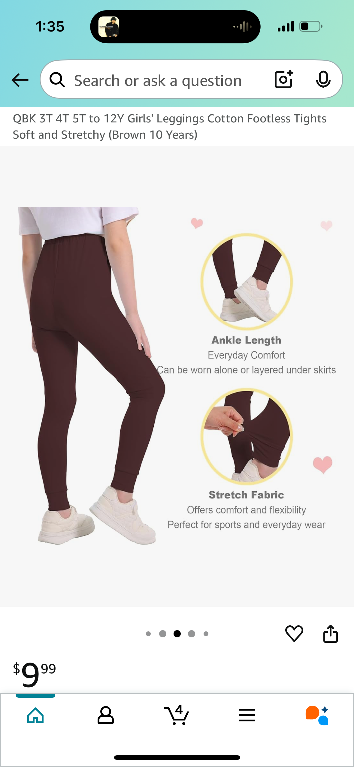 QBK Girls Leggings Cotton Tights Soft and Stretchy (size girls 10yrs)