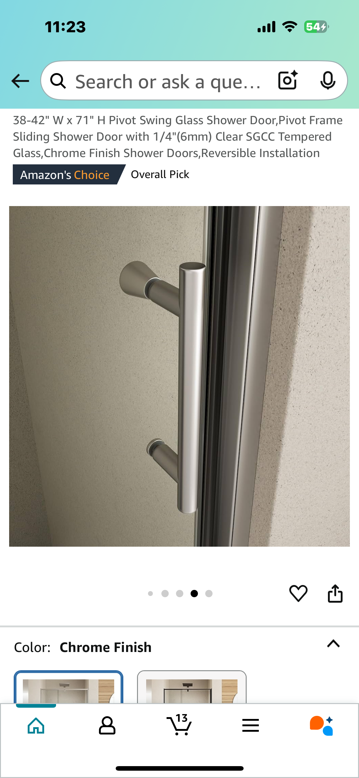 New - 38-42" W x 71" H Pivot Swing Glass Shower Door with 1/4"(6mm) Clear Tempered Glass, Reversible (B835)