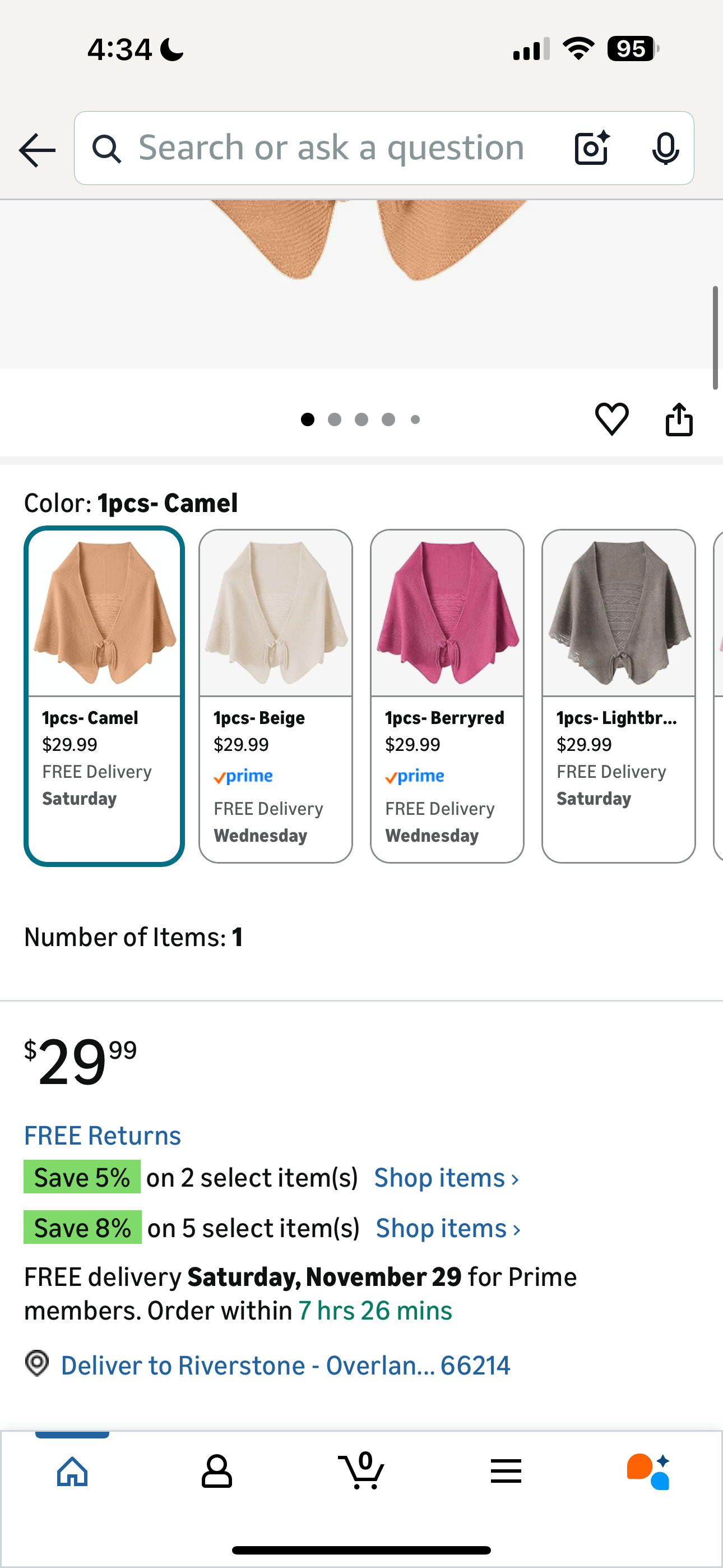 Shawl/Wrap For Evening Dresses Pure Wool, Camel Color