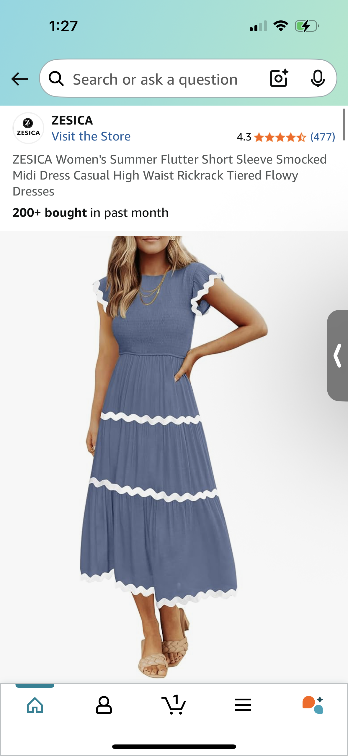 Women's Summer Short Sleeve Midi Dress, Casual Flowy Dress (Size Medium)