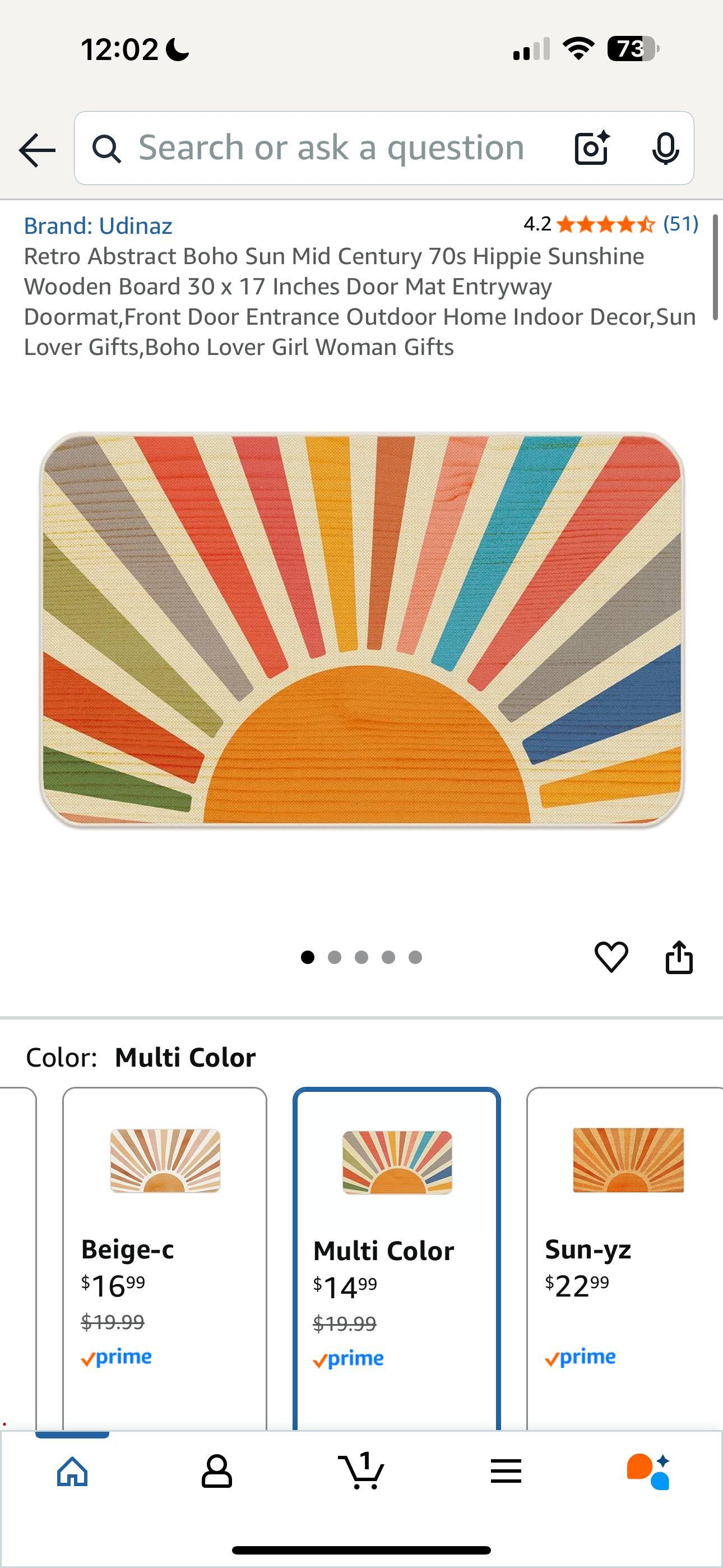 Boho MidCentury Sun Door Mat