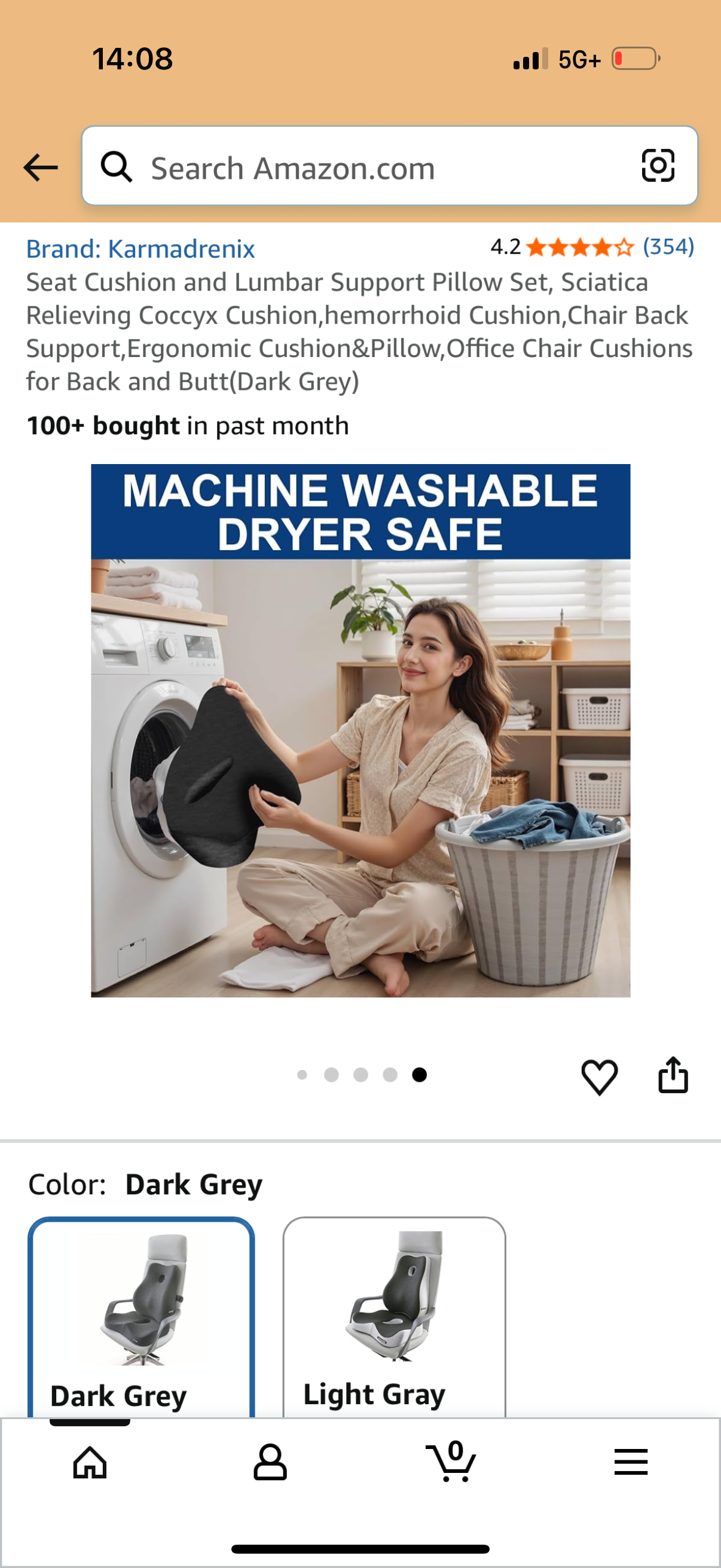 Seat Cushion and Lumbar Support Pillow Set, Sciatica Relieving Coccyx Cushion,hemorrhoid Cushion,Chair Back Support,Ergonomic Cushion&Pillow,Office Chair Cushions for Back and Butt(Dark Grey)