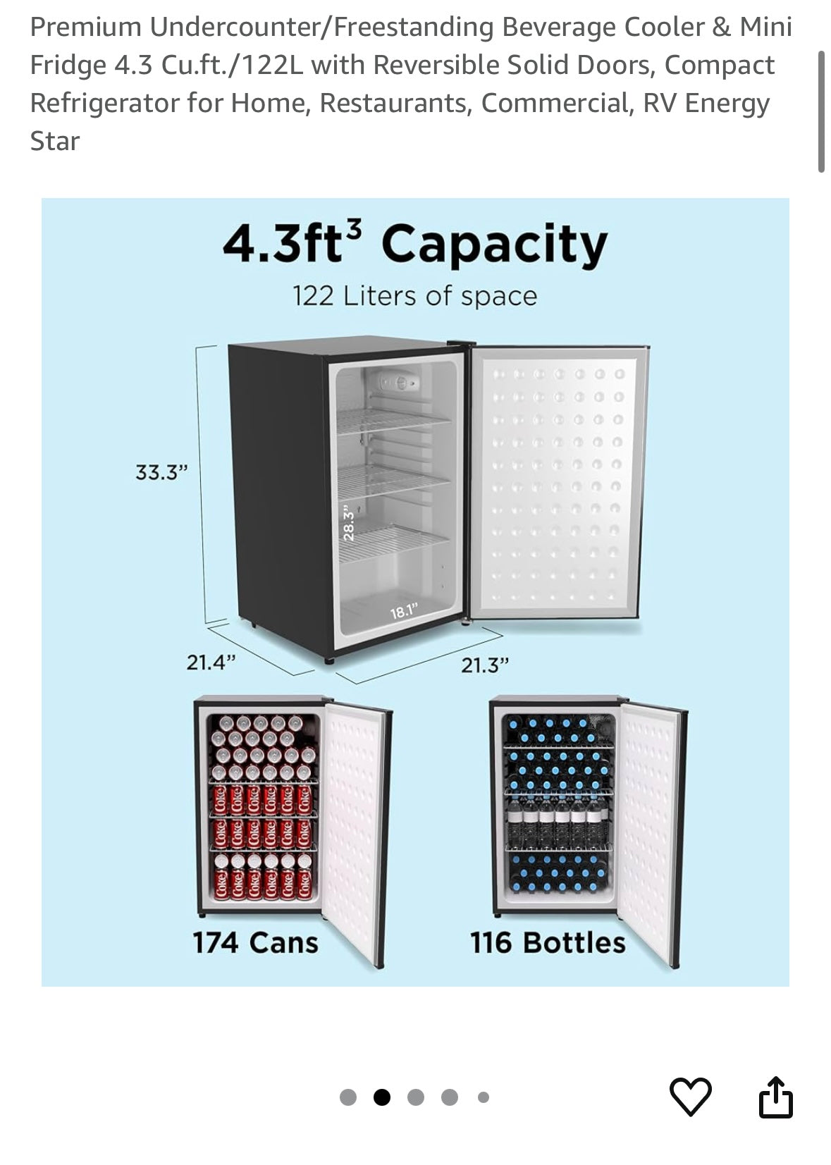 Premium Undercounter/Freestanding Beverage Cooler & Mini Fridge, 4.3 Cu.ft./122L with Reversible Solid Doors, Compact Refrigerator for Home, Restaurants, Commercial (R682)