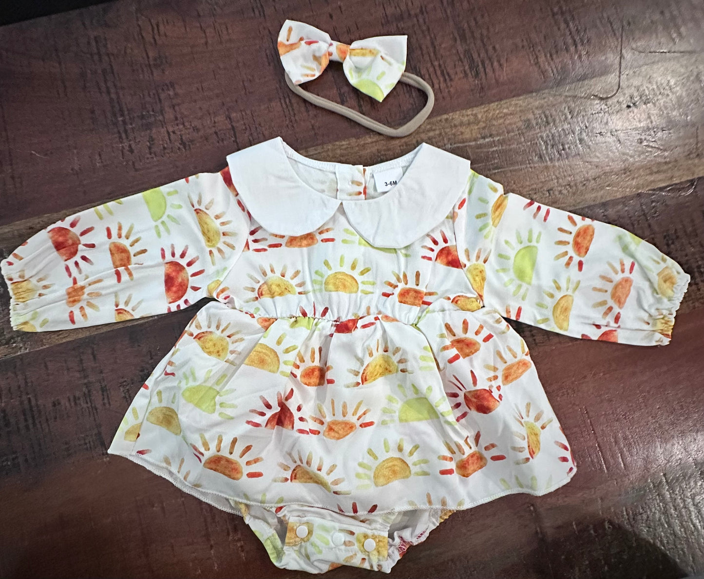 JOPGEEY Toddler Romper/Dress for Girls, Long Sleeve Sun Outfit With Buttons (Size 3-6 months)