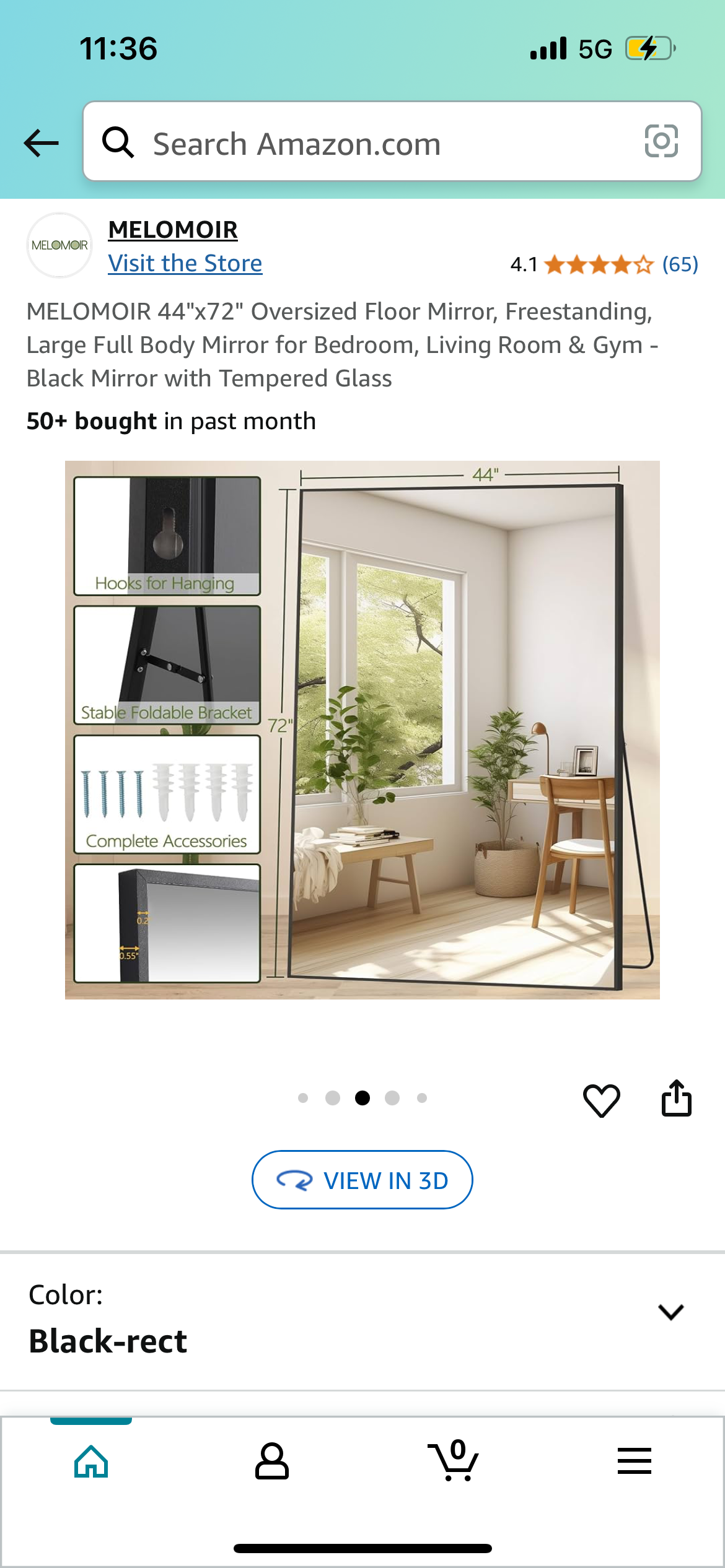 Rectangular Oversized Black Mirror 44” x 72” (M364)