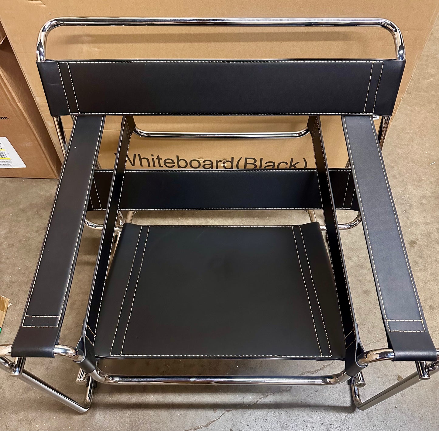 Mid-Century Modern Accent Chair, Saddle Leather Armchair, Stainless Steel Frame, Black (O425)