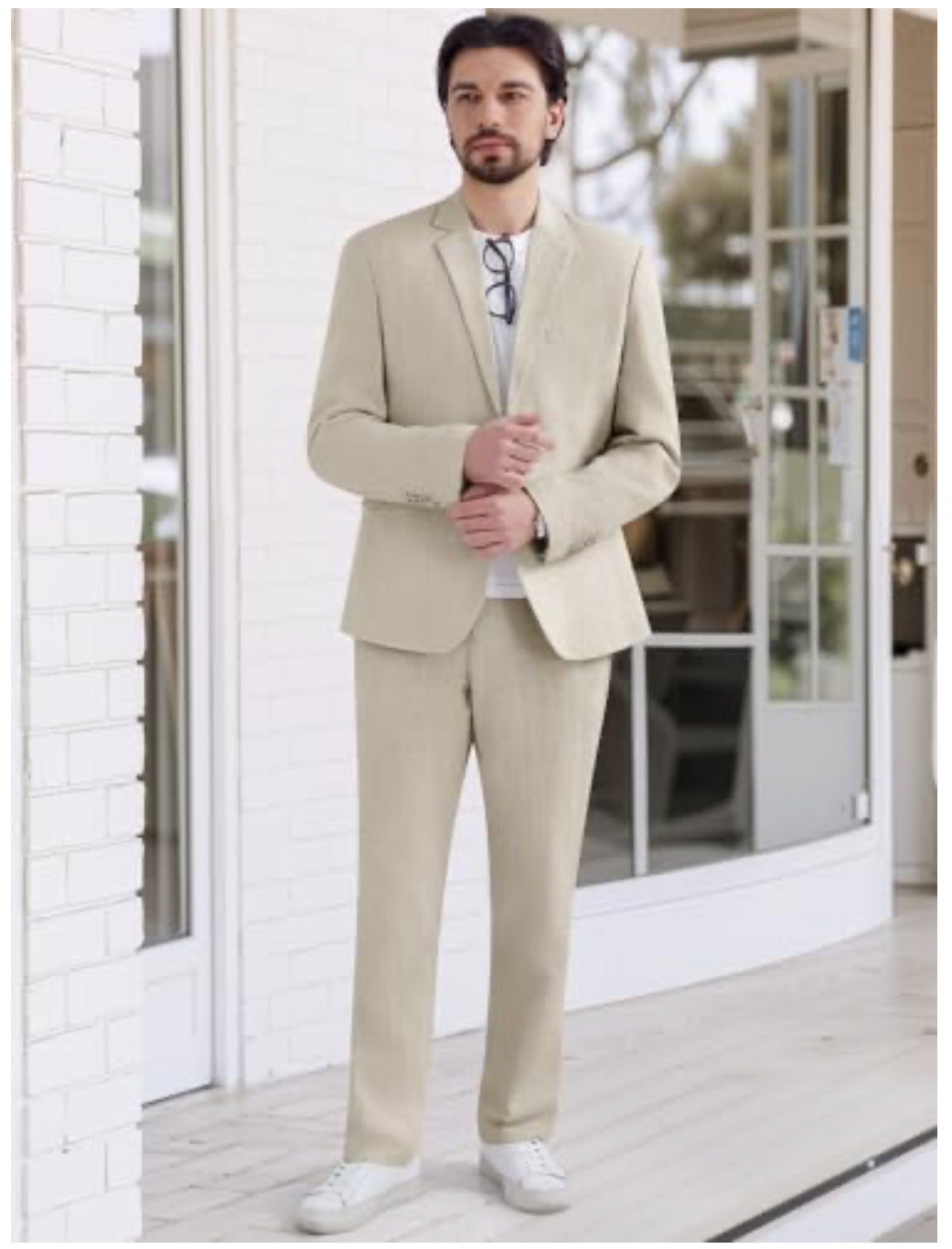 Men's 2 Piece Linen Suits Set Casual Lightweight Blazer Jacket and Pants (Size Small)