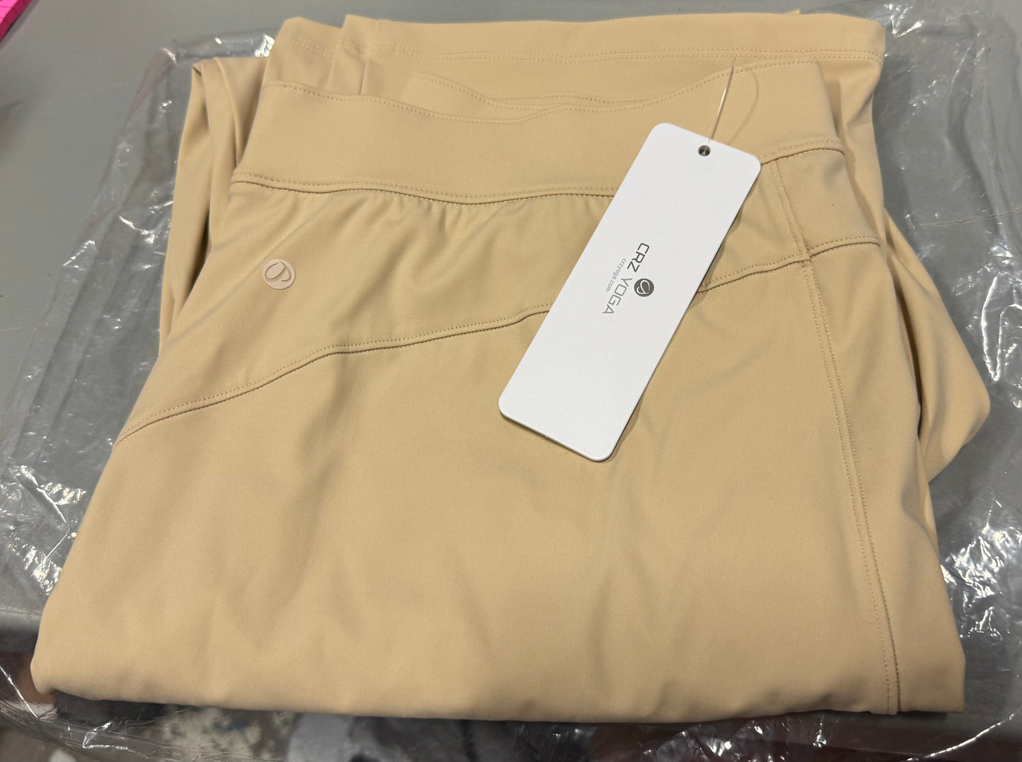 CRZ YOGA 4-Way Stretch Flare Womens Pants Tall 31" Dress Work Casual High Waisted Lounge Sweatpants with Zip Pockets Color Tan Milkshake (Size XL)