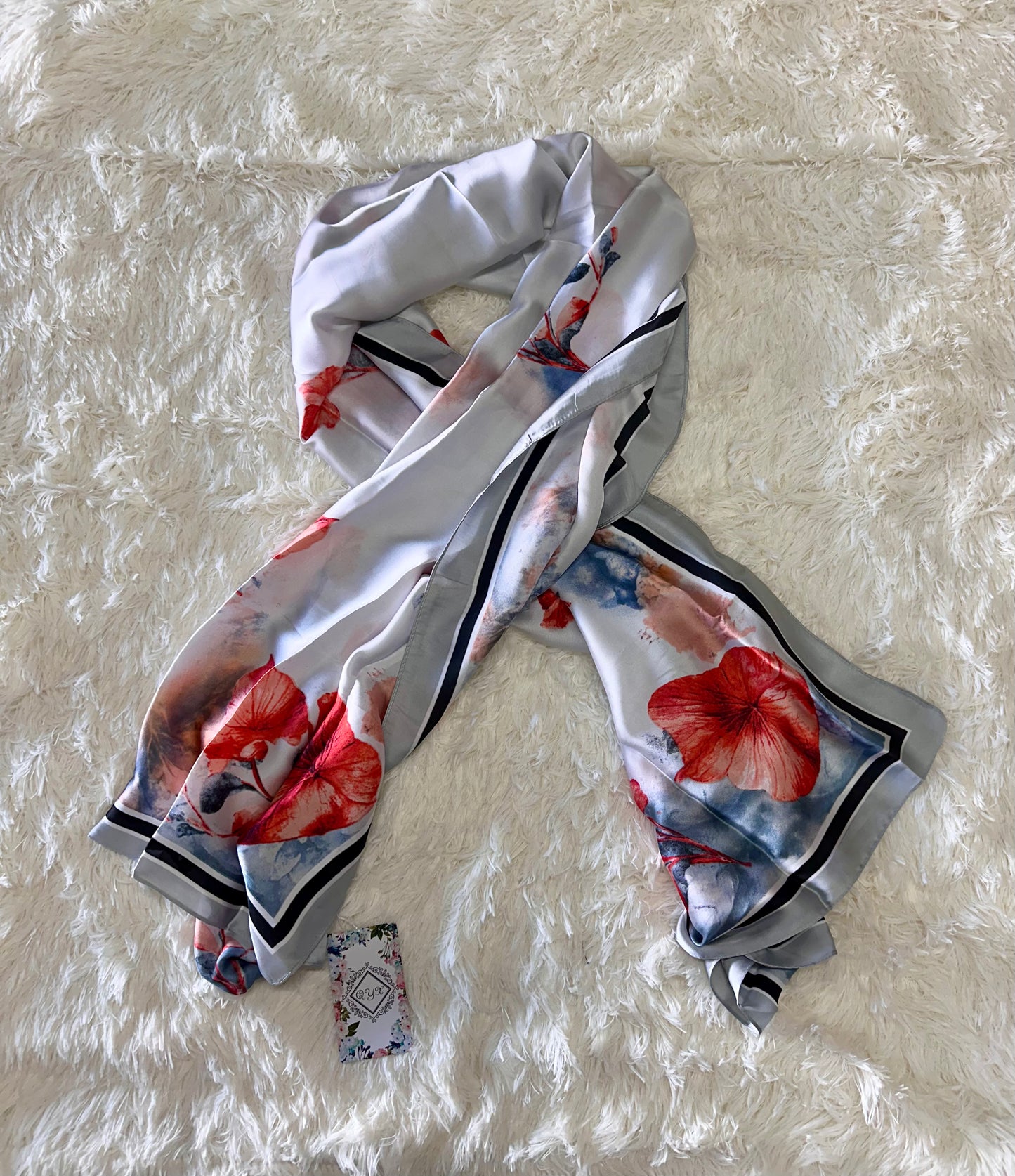 Women’s Fashion Satin Floral Neck Scarf, Hijab Wrap