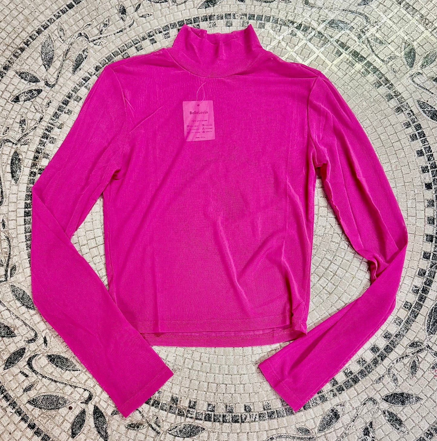 BelleLovin Women's Sheer Mesh Long Sleeve Crop Top Sexy Tee Blouse (Size S)