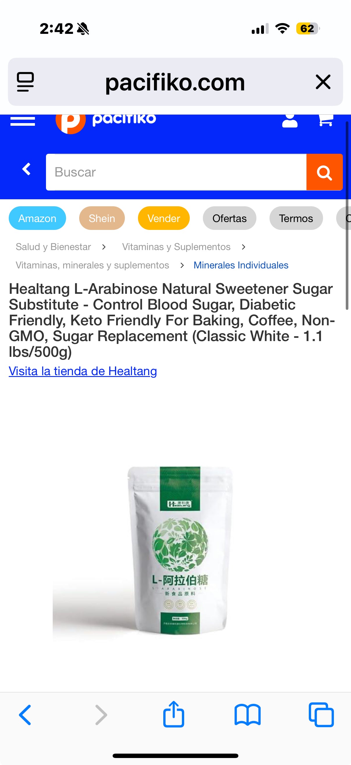 Healtang L-Arabinose Natural Sweetener Sugar Substitute - Control Blood Sugar, Diabetic Friendly, Keto Friendly For Baking, Coffee, Non-GMO, Sugar Replacement (Classic White - 1.1 lbs/500g)