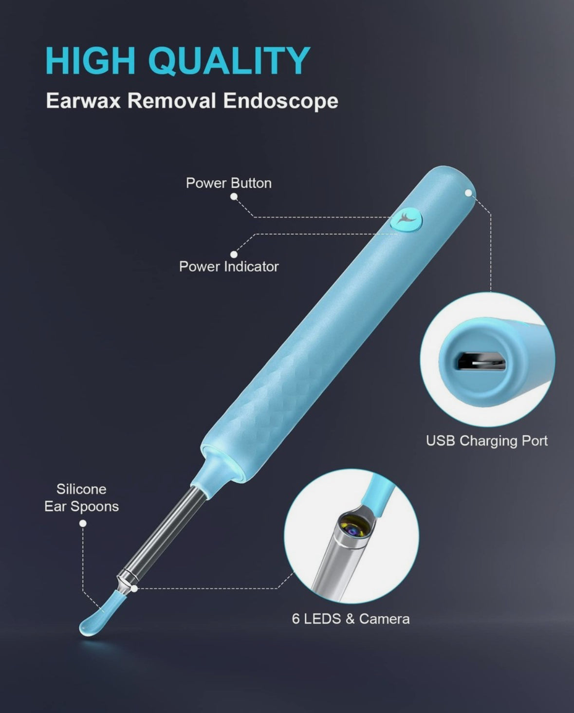 DJROLL Ear Wax Removal, Earwax Remover Tool, Ear Camera, Ear Scope with Ear Wax Cleaner Tool Compatible with iPhone, iPad, Android Smart Phones (Blue)
