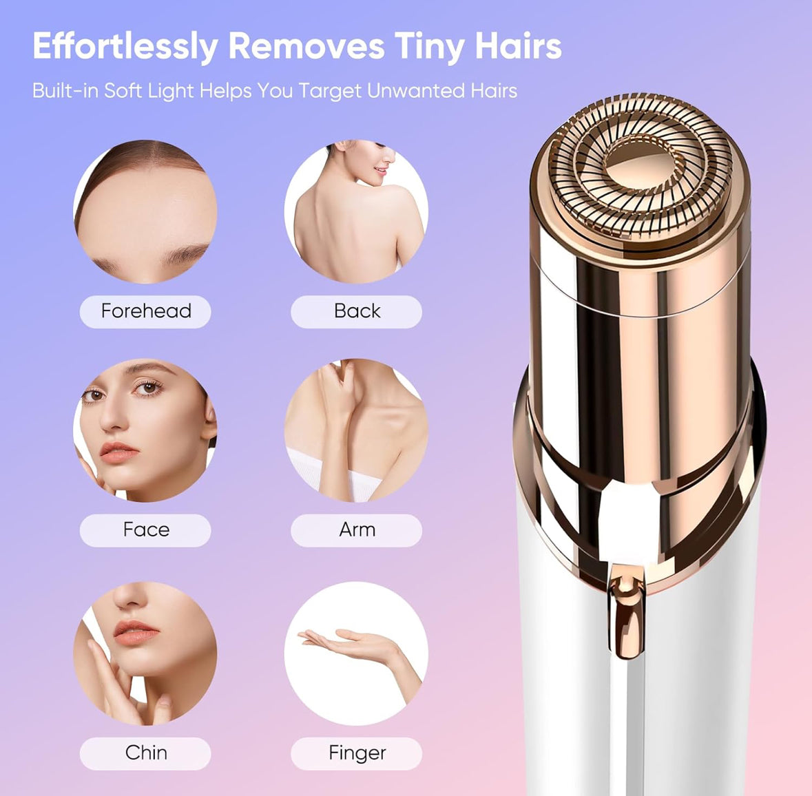 Facial Hair Removal for Women - Electric Lady Hair Shaver Trimmer - Rechargeable Painless Bikini Epilators Portable Remover for Face Peach Fuzz Upper Lips Chin Armpit Arms (White)