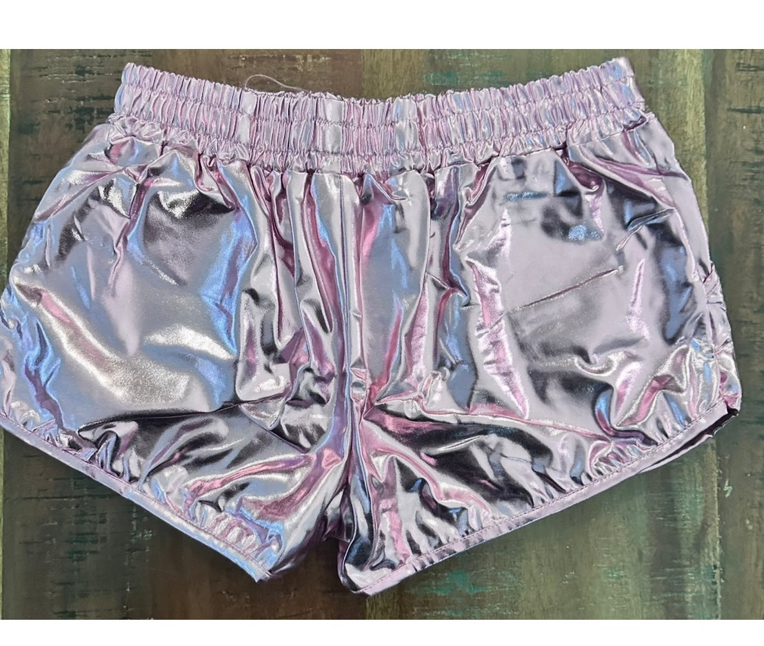 Women's Metallic Shorts Shiny Pants with Elastic Waist (Size S)