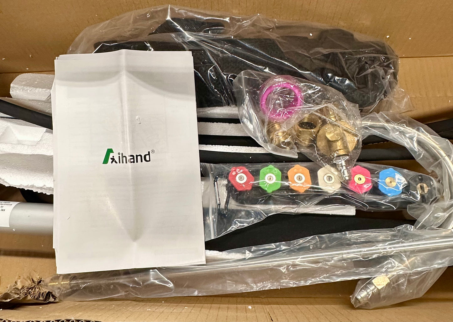 Aihand Pressure Washer Extension Wand, 24FT Telescoping Power Washer Wand with Gutter Tools & Rotatable Brush Cleaner Attachment, 7 Spray Nozzle Tips, 2 Hose Inlet Adapters & Belt Harness, 4000 PSI (G919)