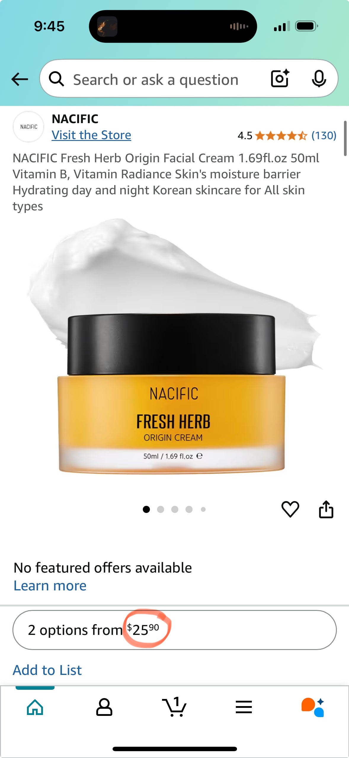 NACIFIC Fresh Herb Origin Facial Cream 1.69fl.oz 50ml Vitamin B, Vitamin Radiance Skin's moisture barrier Hydrating day and night Korean skincare for All skin types