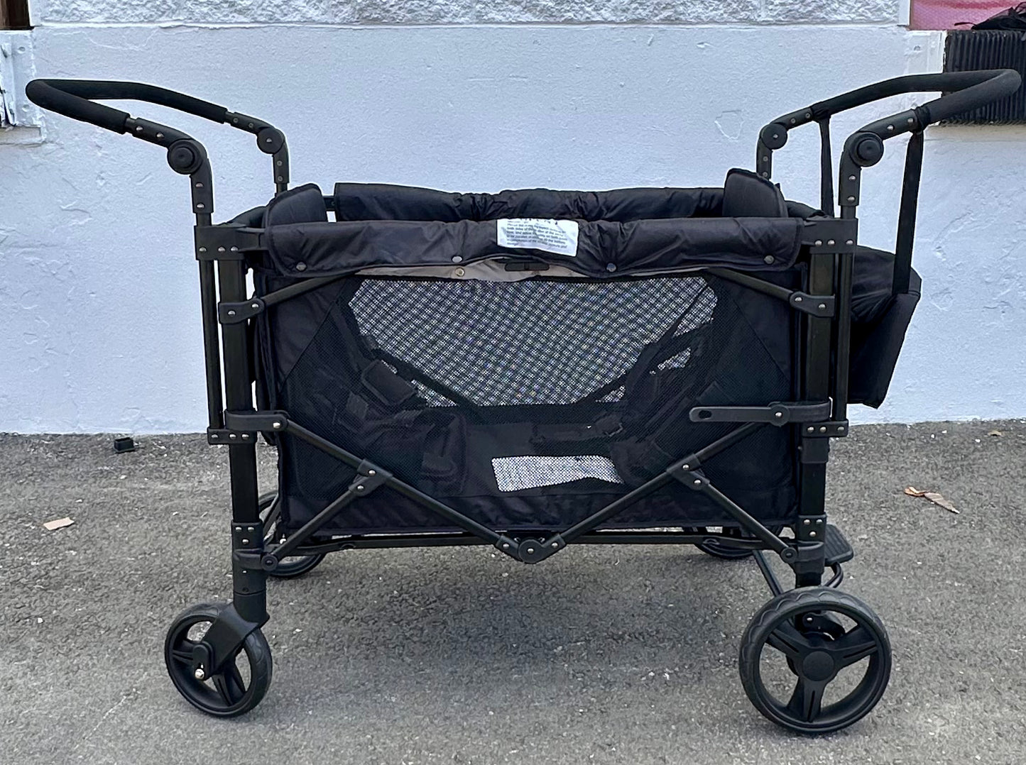 VOOI Stroller Wagon 4 Seater, Wagon for Kids, Collapsible W4 Stroller with Seats with 5-Point Harnesses, Easy Access Zipper Door, and Removable Sun Canopy (Black, W4-Large) (R697)